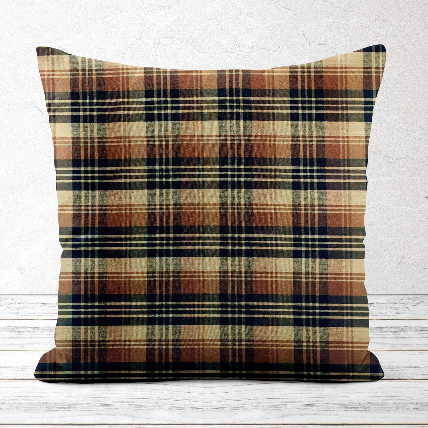 Brown, Black, and Tan Plaid Homespun Throw Pillow Covers