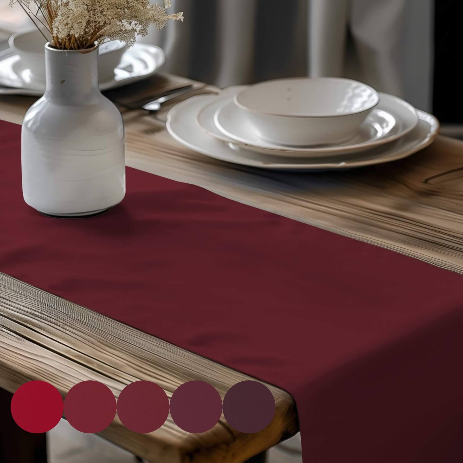 Vibrant Red, Burgundy, and Dark Merlot Table Runners and Placemats