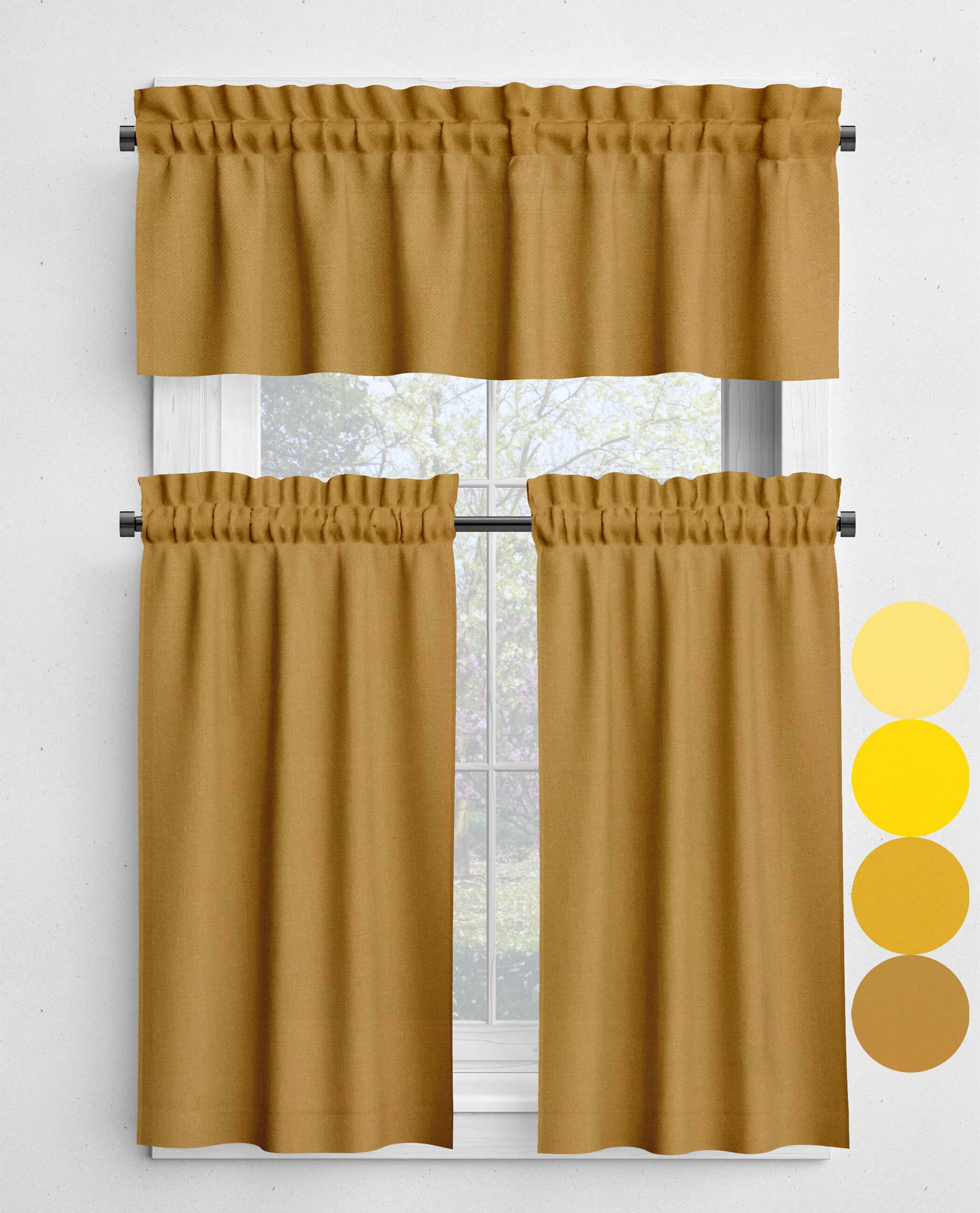 Light Yellow, Sunflower, Mustard, Harvest Gold Valances and Cafe Curtains