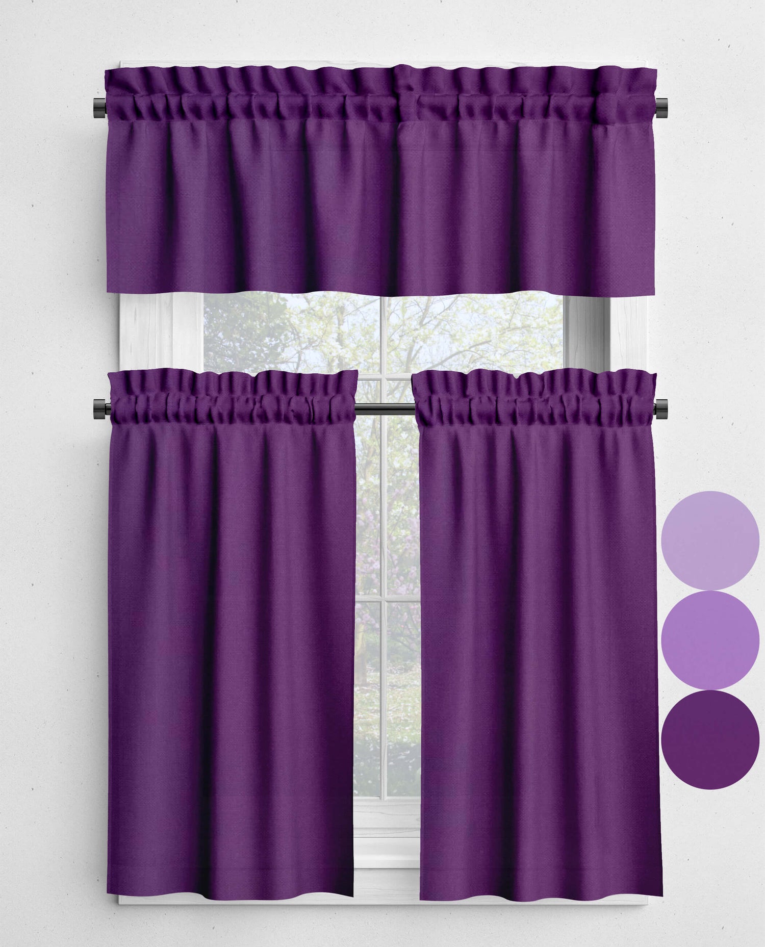 Solid Purple-Pink Cotton Valances & Cafe Curtains – Lilac, Sugar Plum, Iris