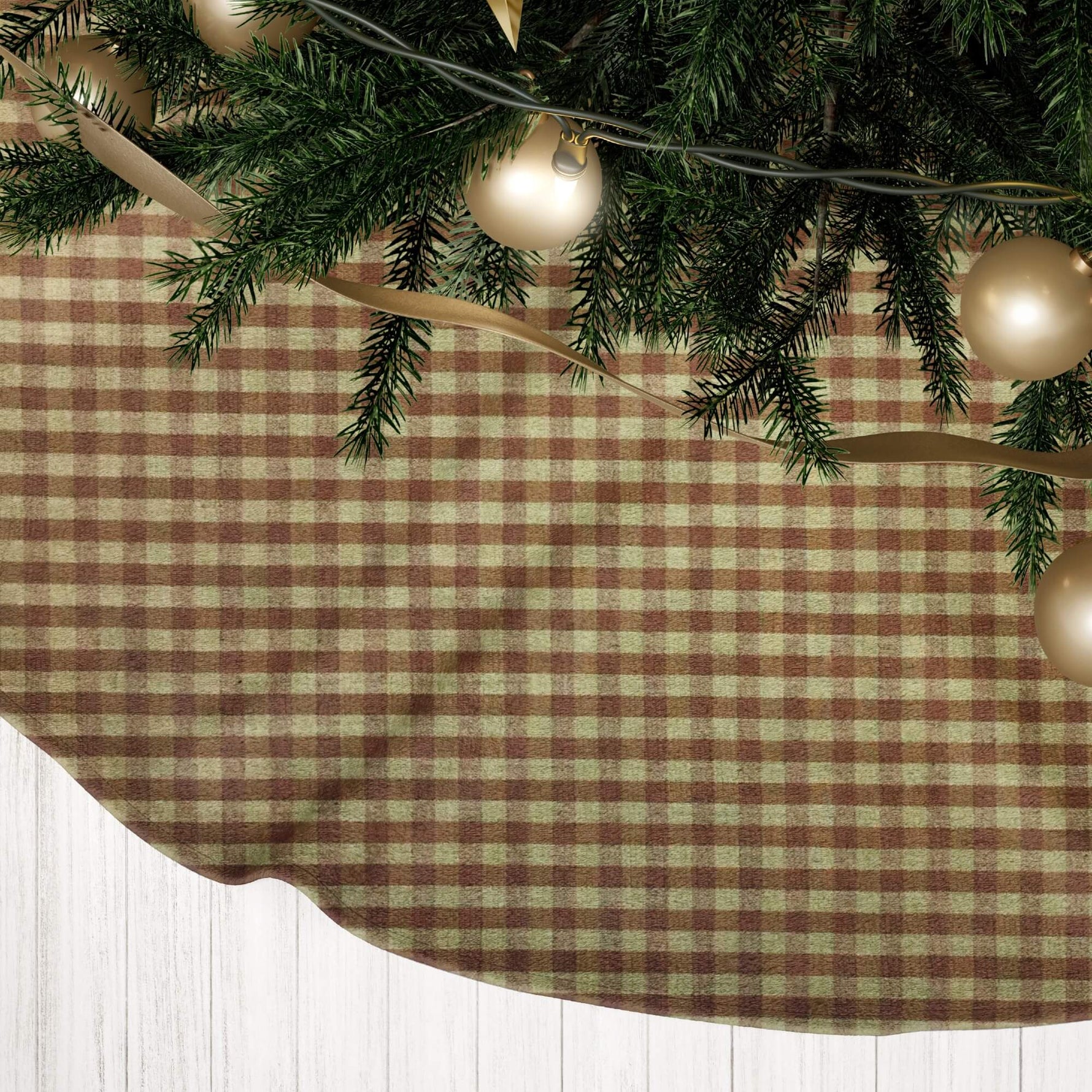 Brown & Tan Plaid Checkered Christmas Tree Skirts – Rustic Farmhouse Style