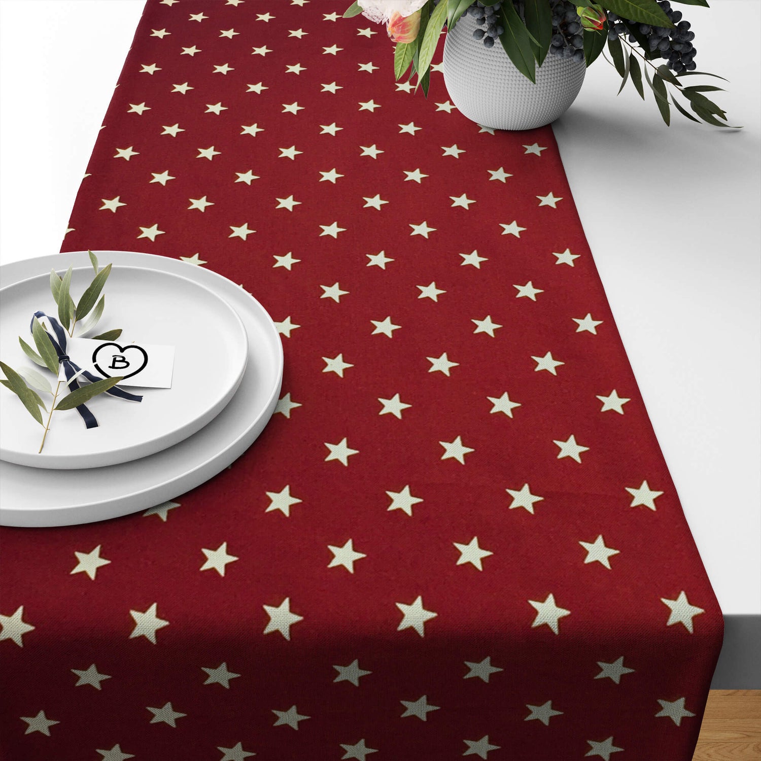 Americana Table Linens â Burgundy Red with Stars