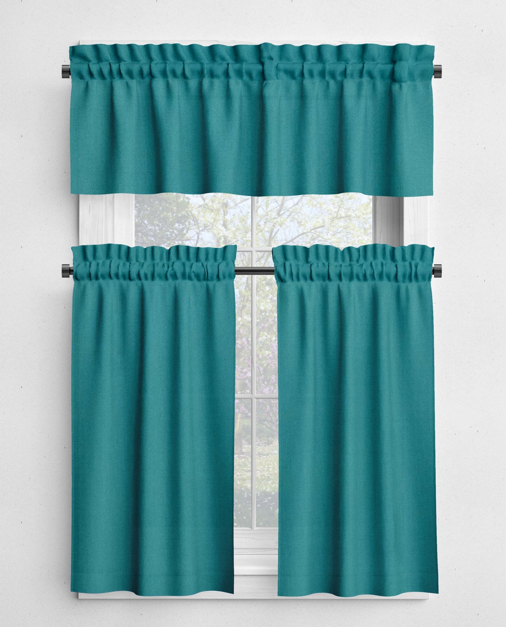 Aqua and Teal Cotton Rod Pocket Valances and Cafe Curtains