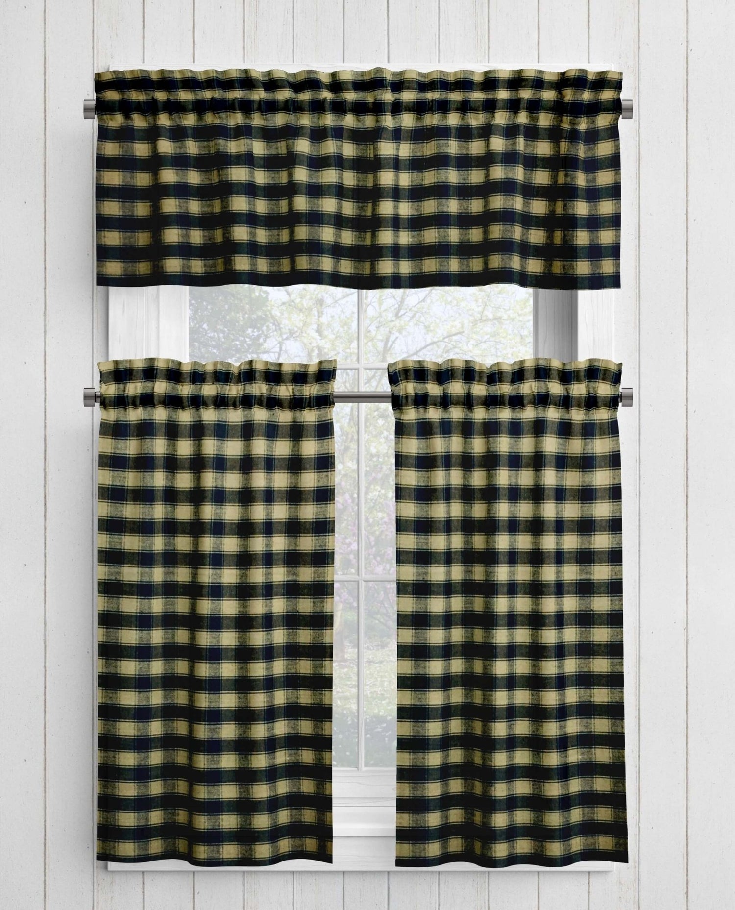 Black and Tan Homespun Curtains – Rustic Plaid Farmhouse
