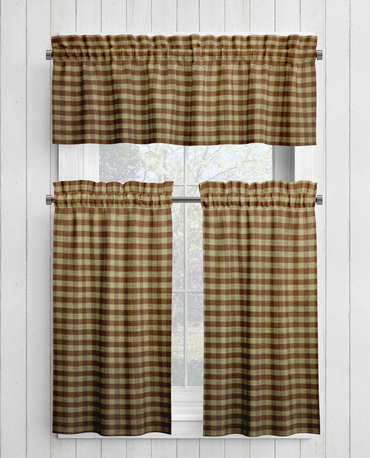 Brown and Tan Homespun Curtains – Rustic Plaid Farmhouse