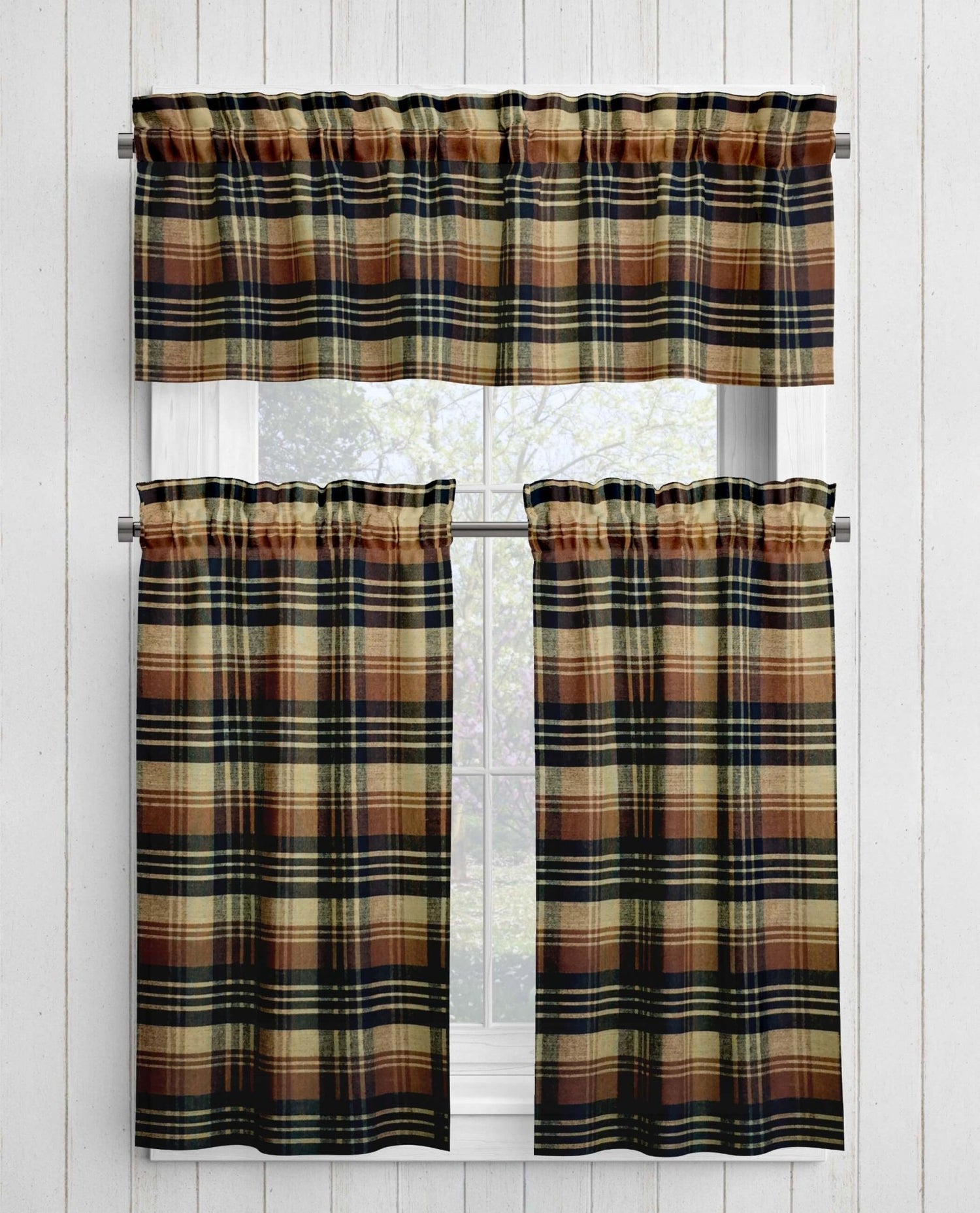 Brown, Black, and Tan Plaid Homespun Curtains – Rustic Farmhouse