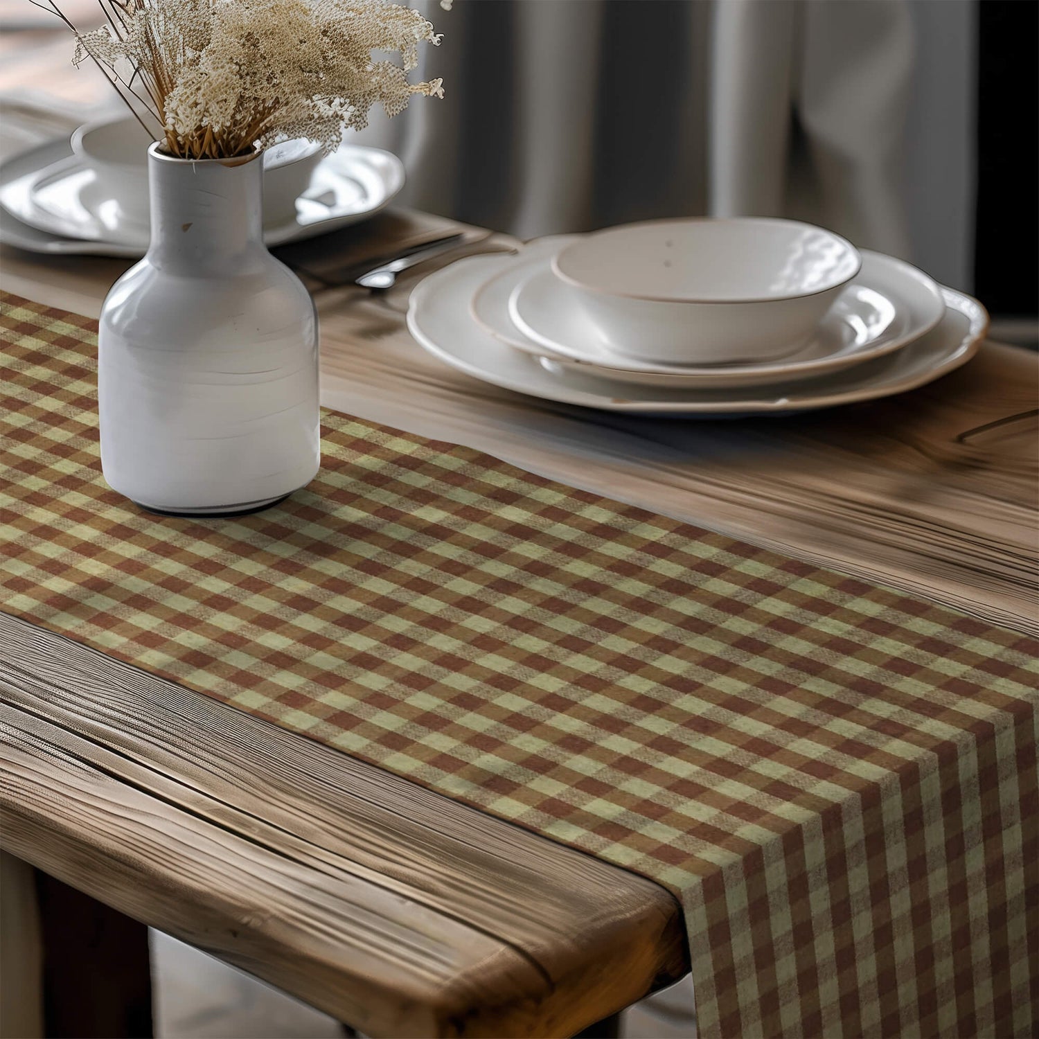 Brown Plaid Fall Table Runners – Rustic Country Charm