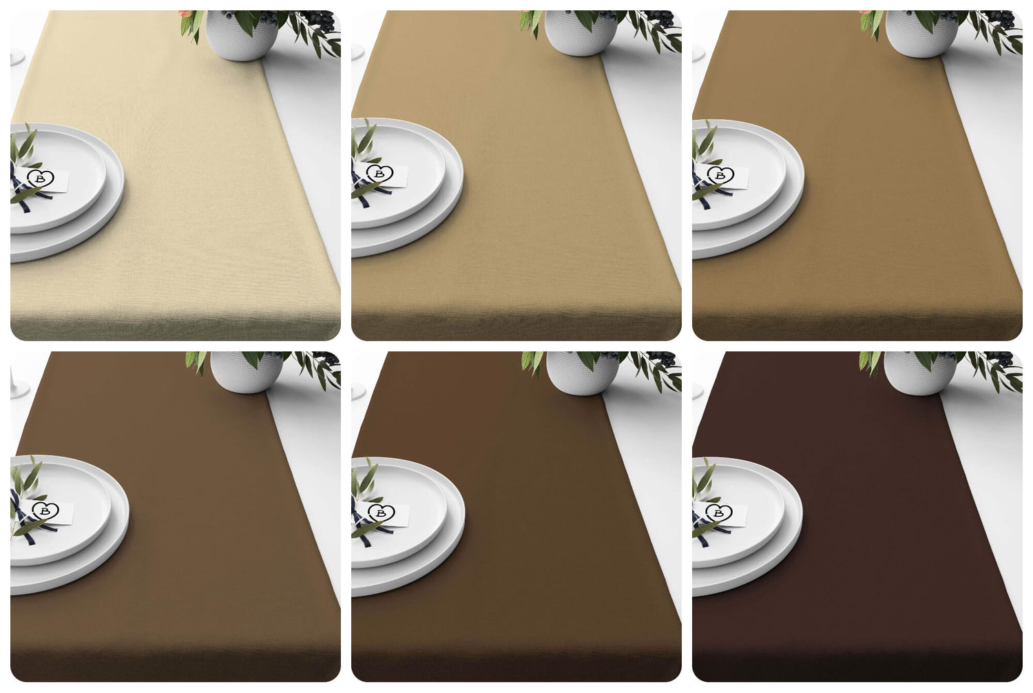Cream, Tan, Latte, Cocoa, Mocha, and Dark Brown Table Runners and Placemats