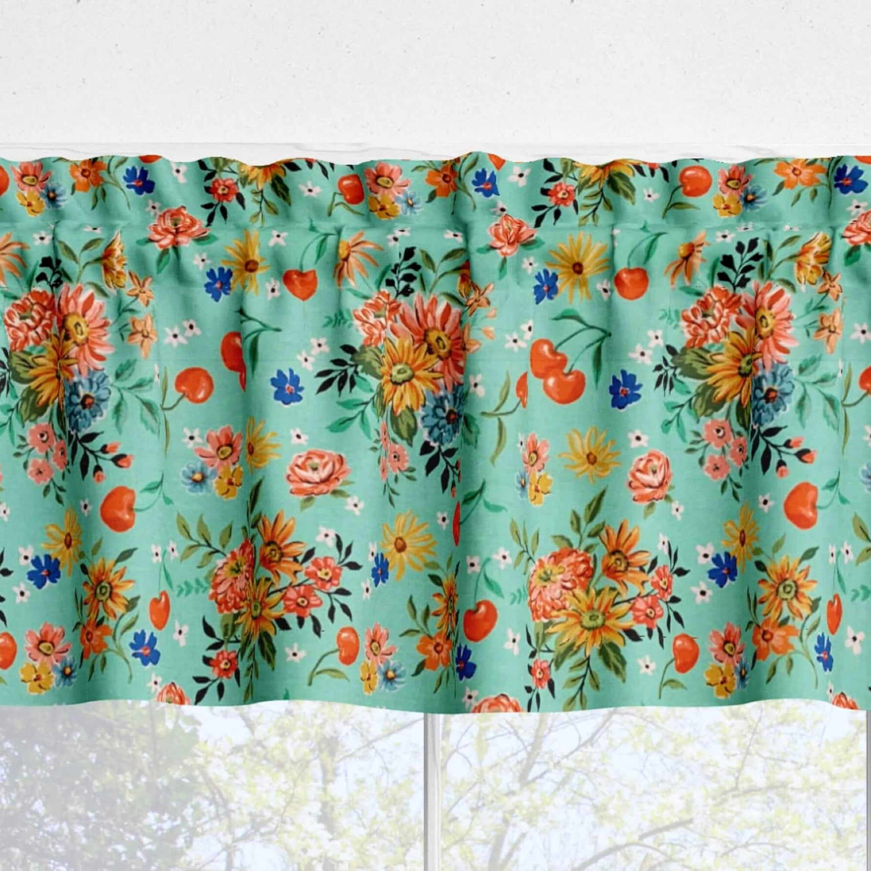 Cherry Cordial Valances and Cafe Curtains – Vintage - Inspired Floral and Fruit