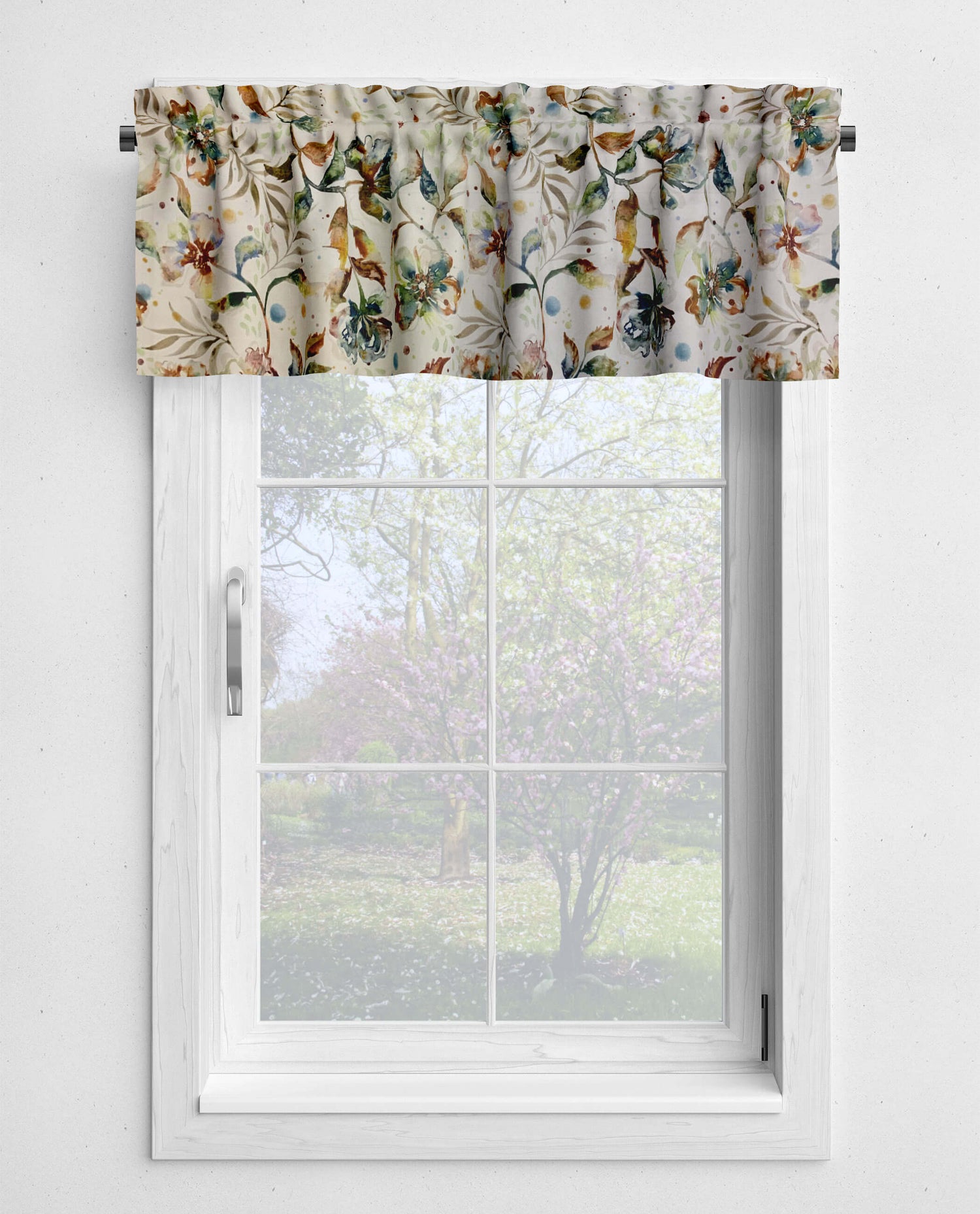 Watercolor Desert Flower Valances and Tier Curtains – Cream or Earth Brown