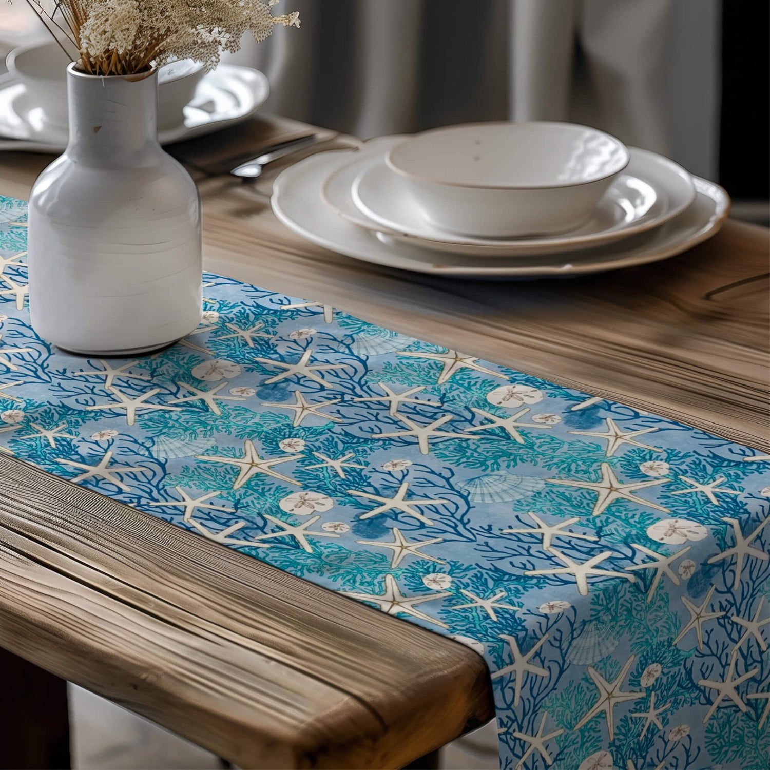Coastal Table Runners and Placemats – Seashell & Starfish Prints