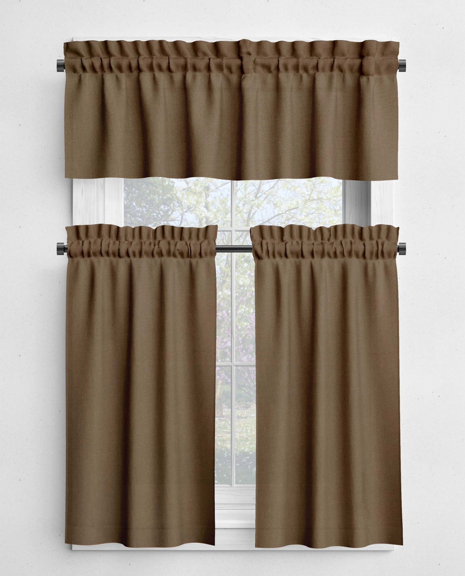Cream and Brown Valances and Cafe Curtains - Tan, Latte, Mocha