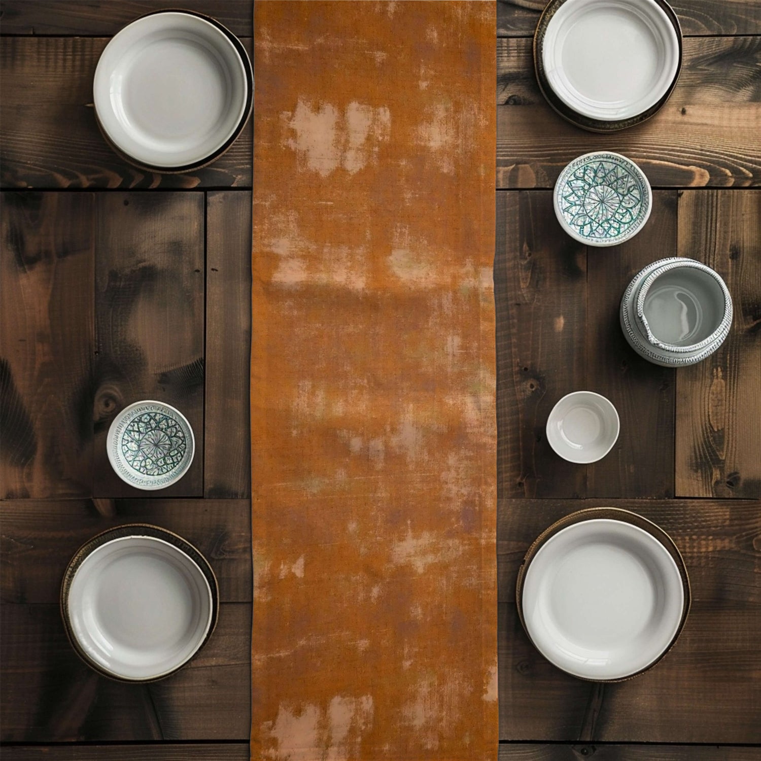 Fall Abstract Table Runners and Placemats– Yam Gold & Pumpkin Orange