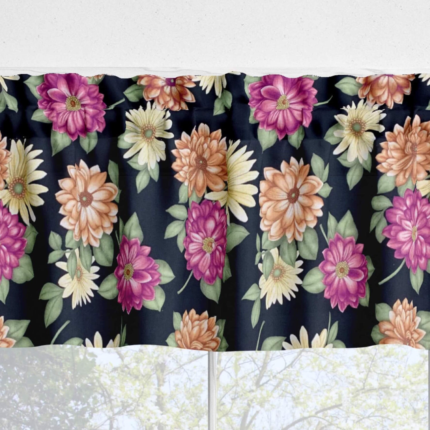 Fall Mums Floral Kitchen Valances and Cafe Curtains