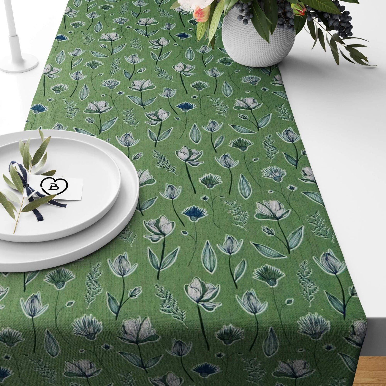 Floral Table Runners – Green or Blue Botanical Design