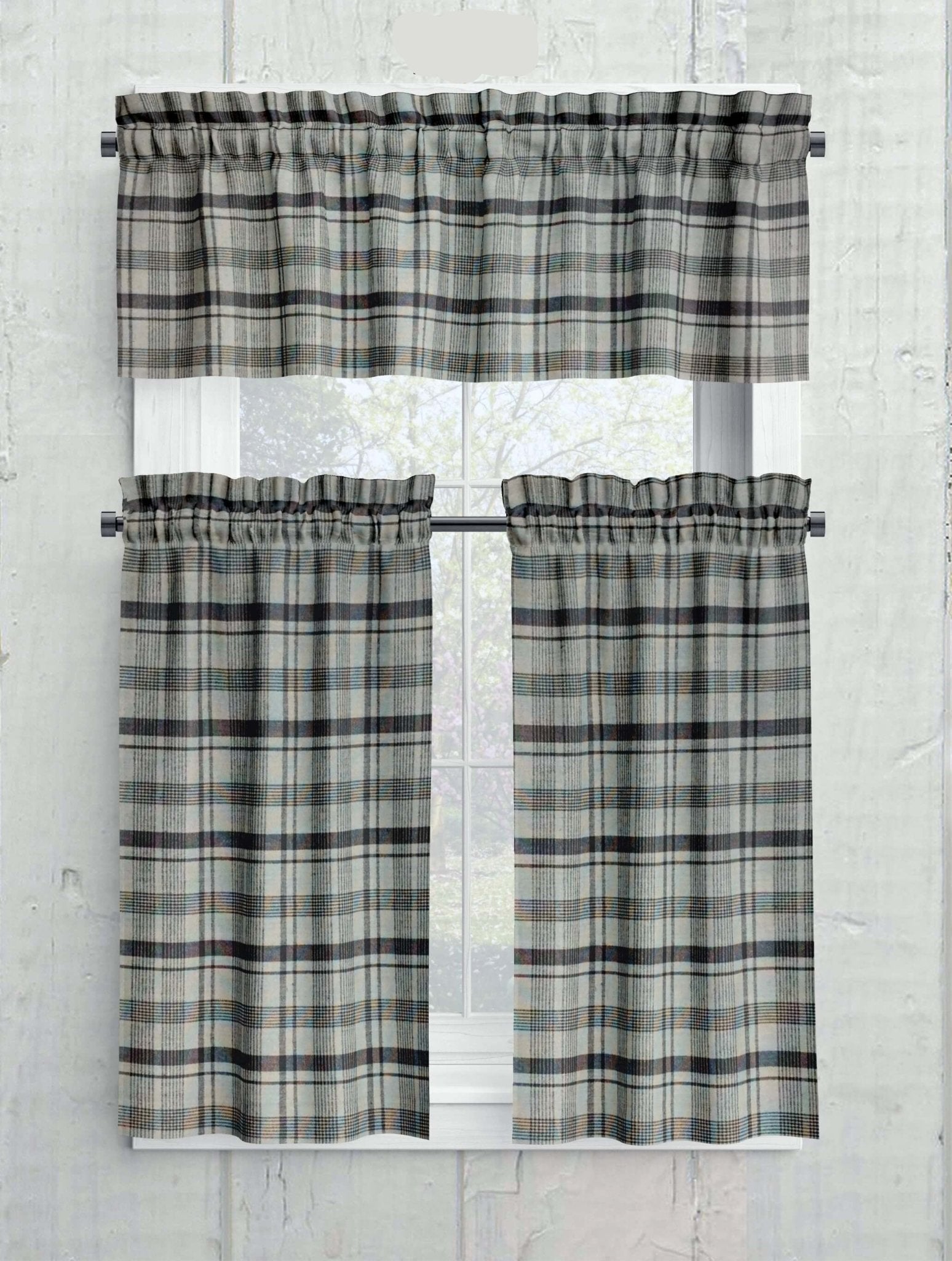 Gray and Black Homespun Plaid Curtains – Rustic Farmhouse Window Treatments