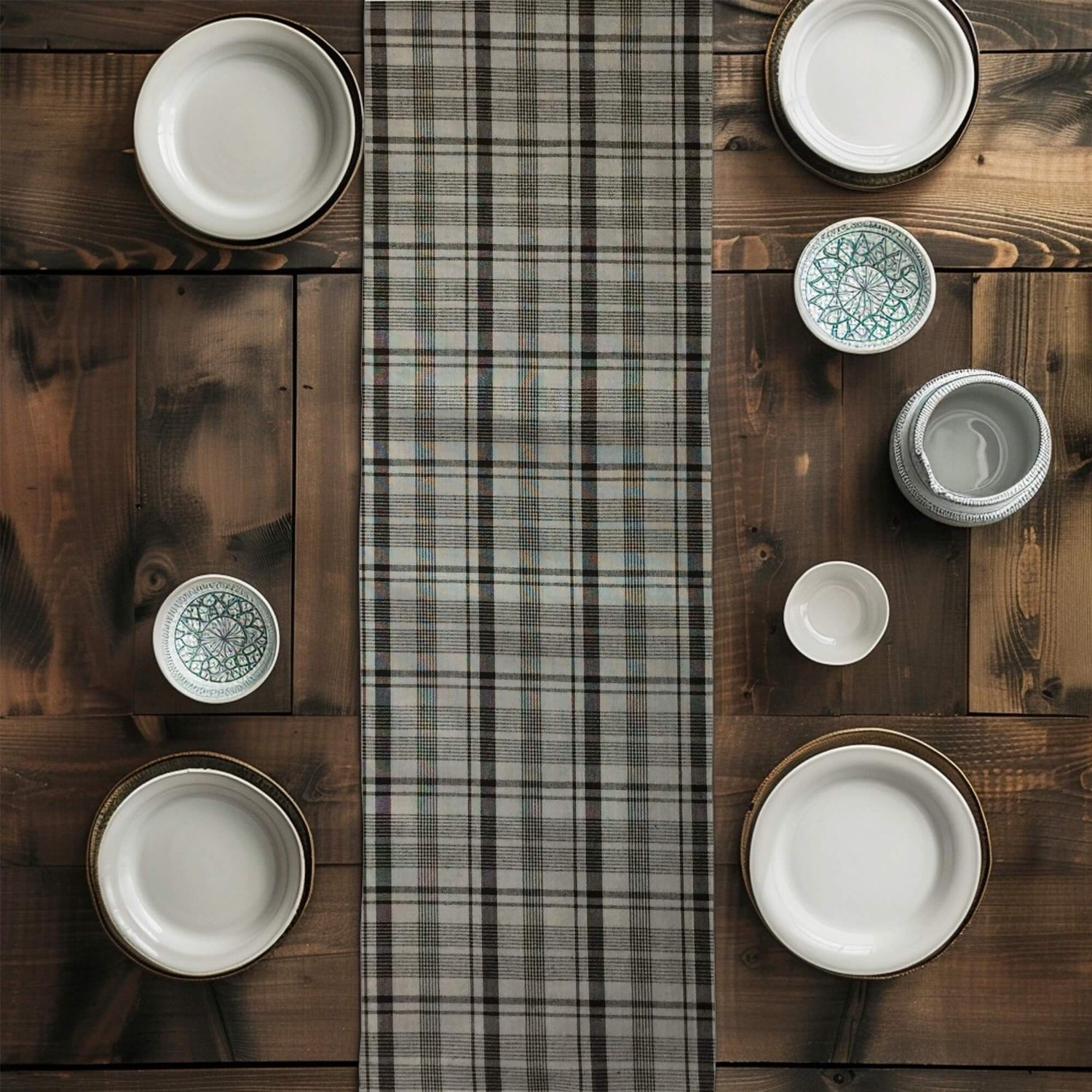 Gray Plaid Table Runners – Rustic Country Farmhouse