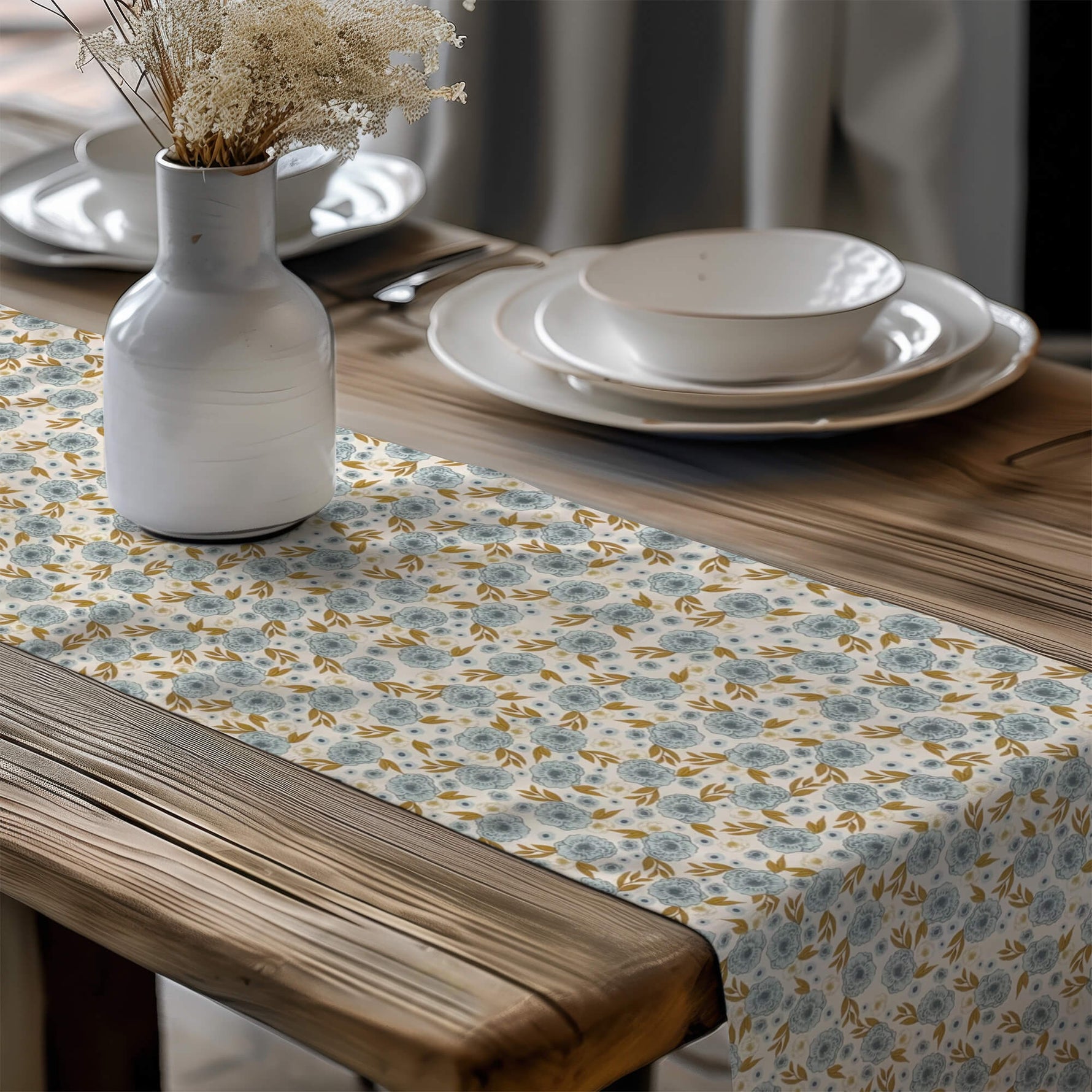 Last Bloom Floral Table Runners and Placemats – Blue or Cream Design