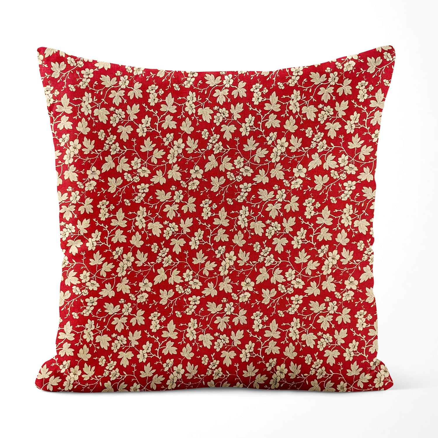 Mignon Floral Pillow Covers – Rouge Red with Gold Leaves and Vines