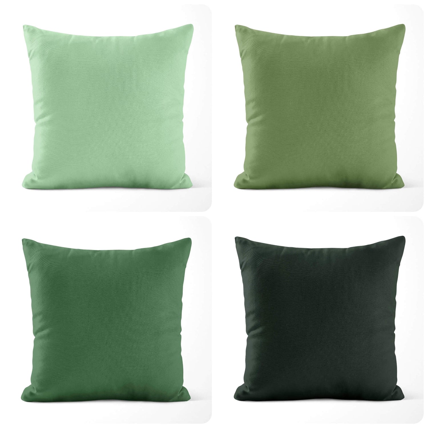 Light Mint, Prairie, and Dark Hunter Green Throw Pillow Covers and Euro Shams