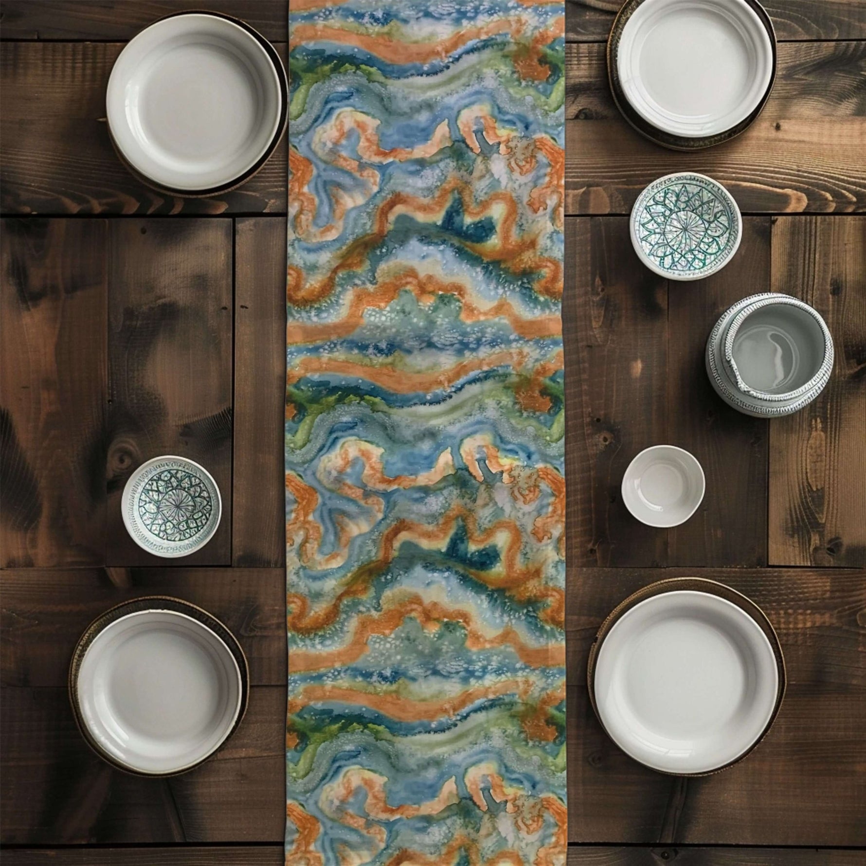 Modern River Table Runners – Adobe, Blue & Green