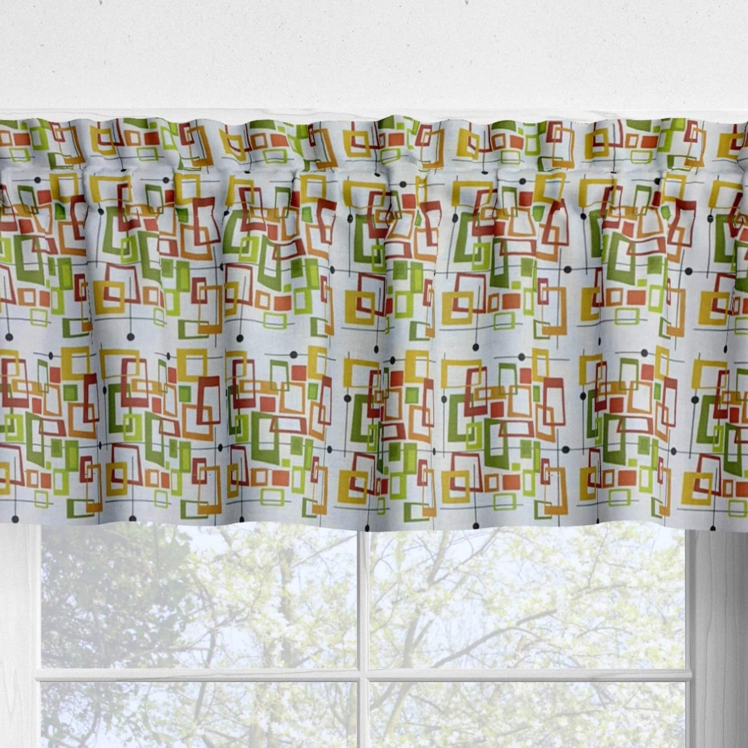 Retro Squares Valances and Cafe Curtains Mid - Century Style