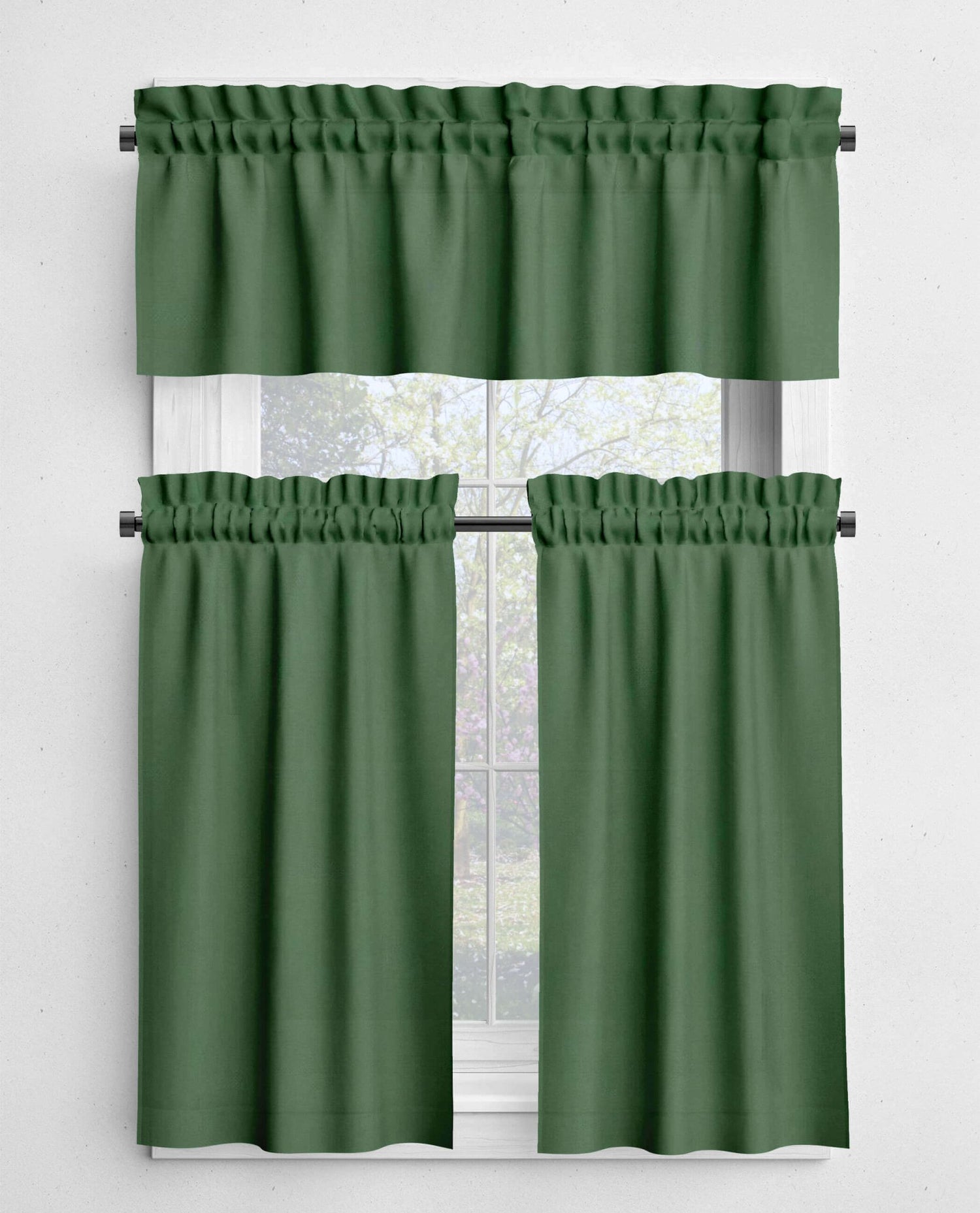 Solid Green Valances and Cafe Curtains - Light Mint, Topiary, and Dark Hunter