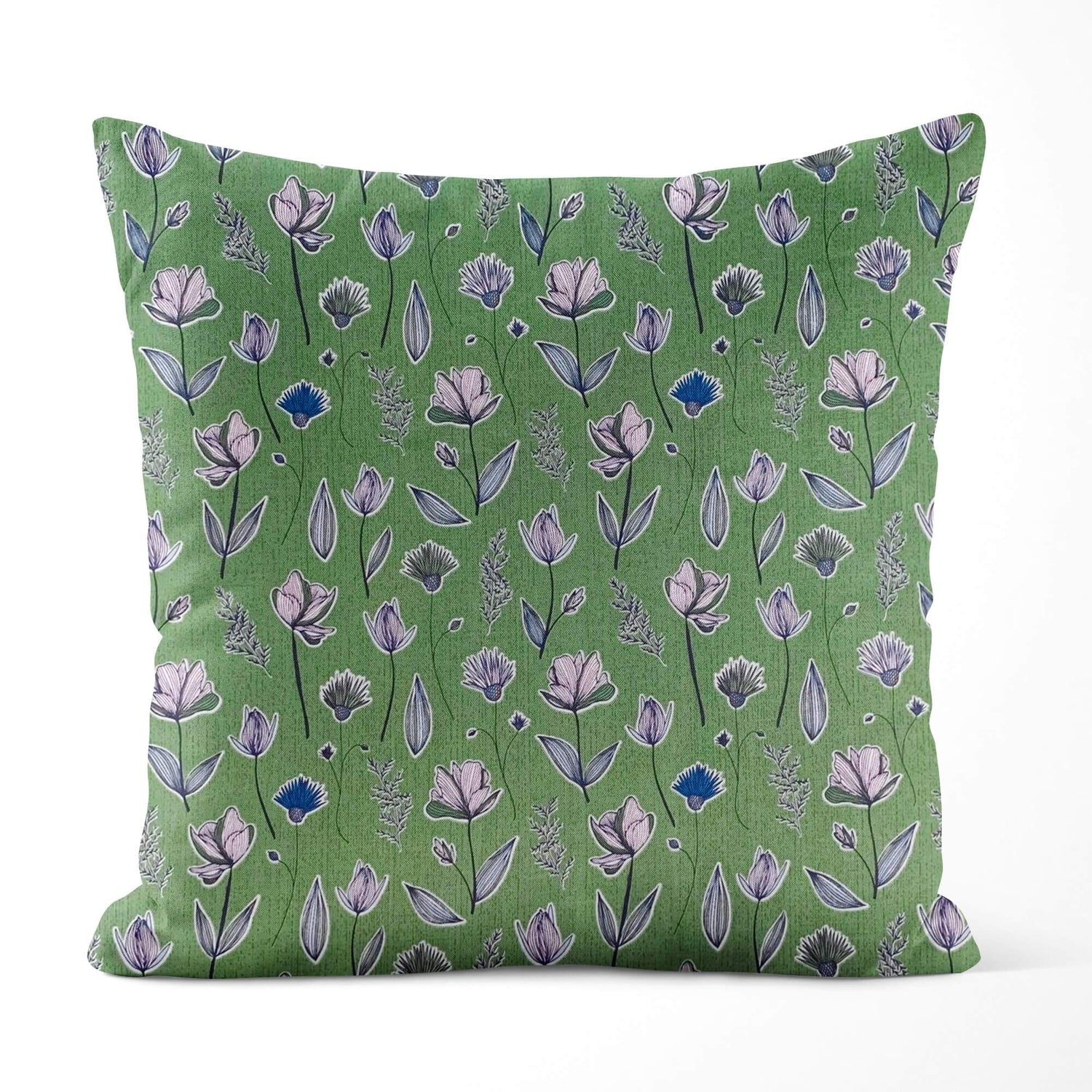 Wildflower Pillow Covers and Euro Shams – Green or Blue Botanical Style