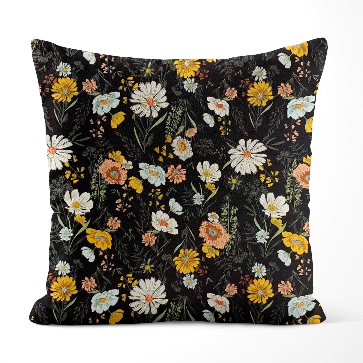 Wildflower Pillow Covers and Euro Shams – Teal or Black Floral Style