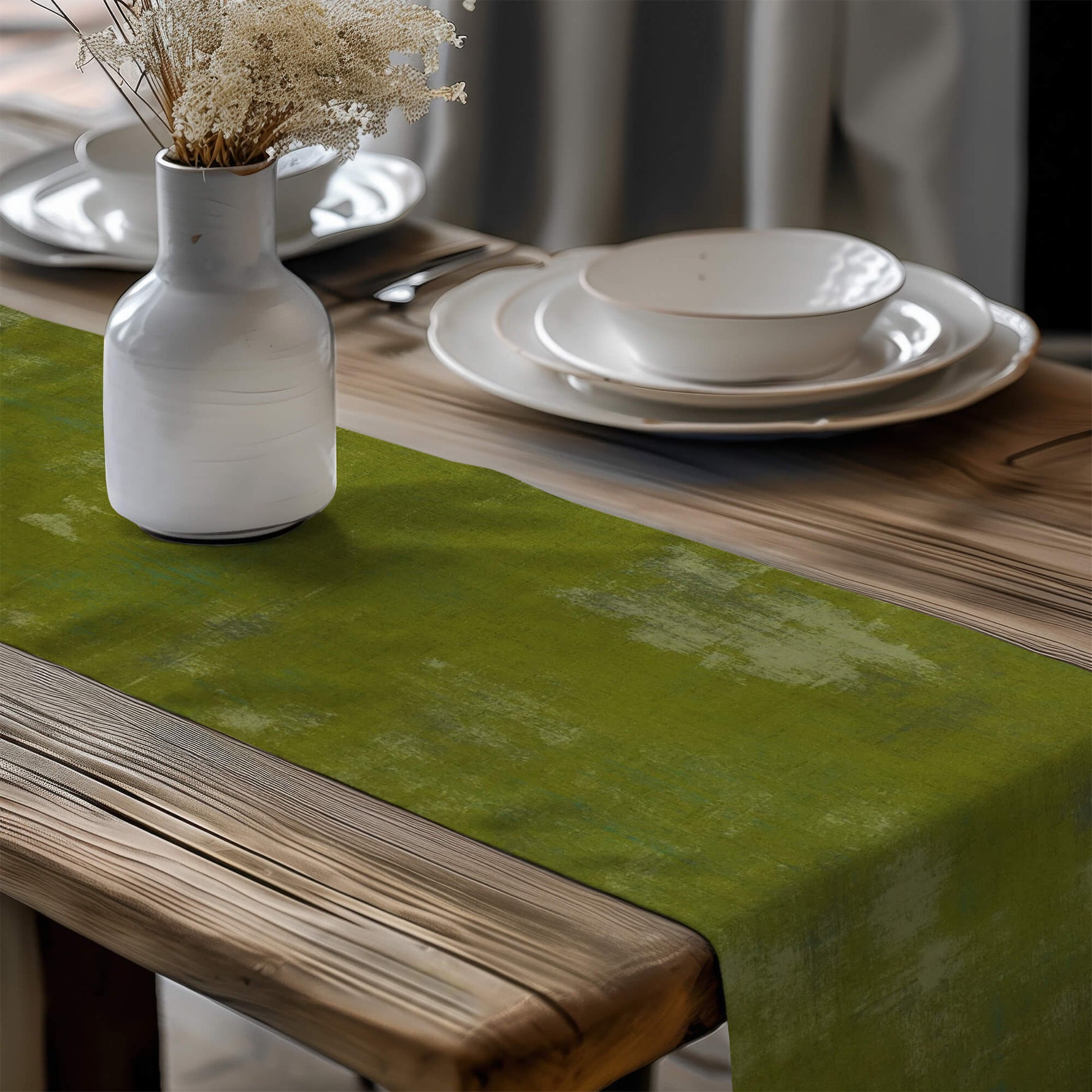 Light and Dark Green Abstract Grunge Table Runners and Placemats