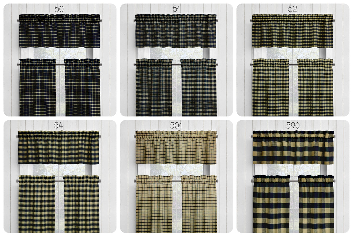 Black and Tan Homespun Curtains – Rustic Plaid Farmhouse