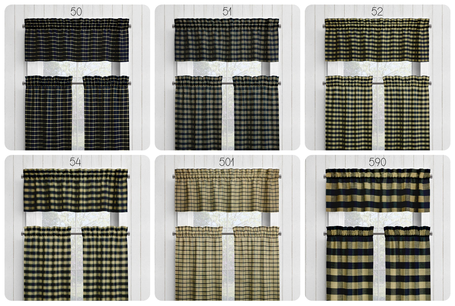 Black and Tan Homespun Curtains – Rustic Plaid Farmhouse
