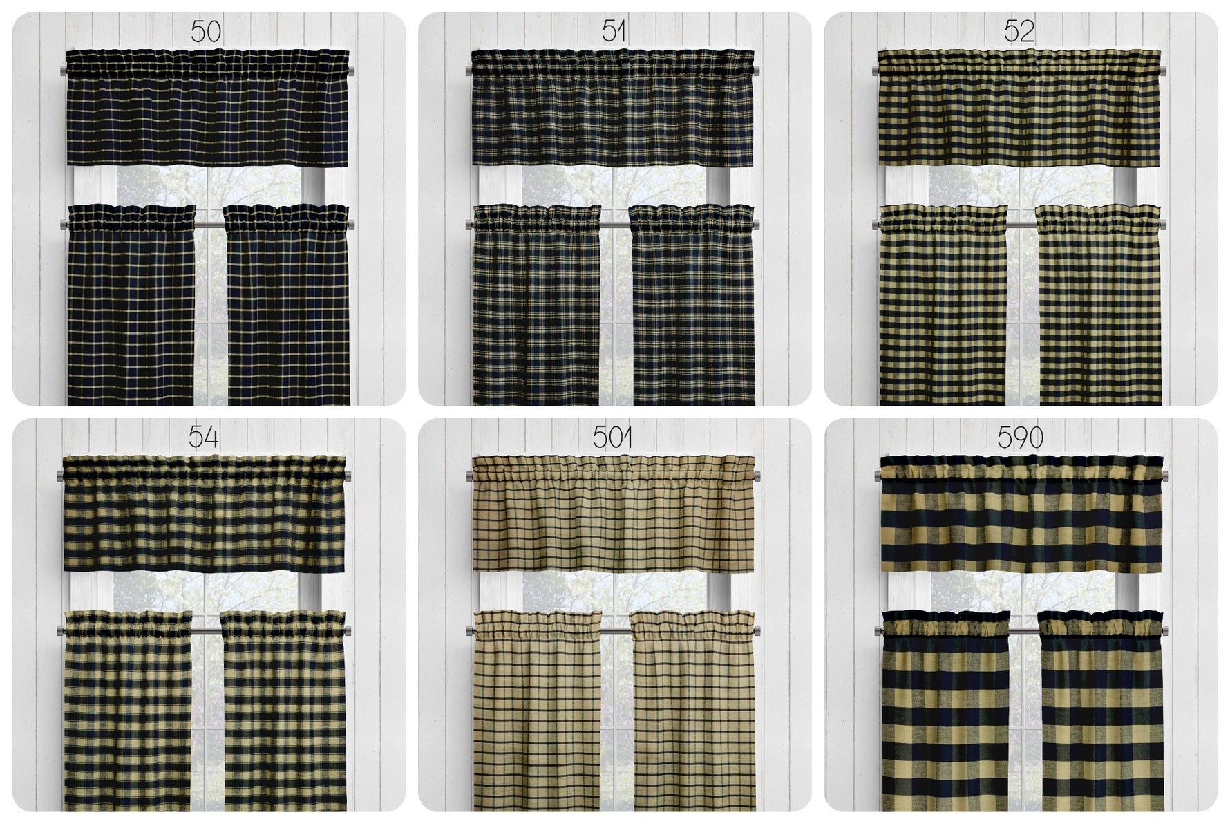 Black and Tan Homespun Curtains – Rustic Plaid Farmhouse
