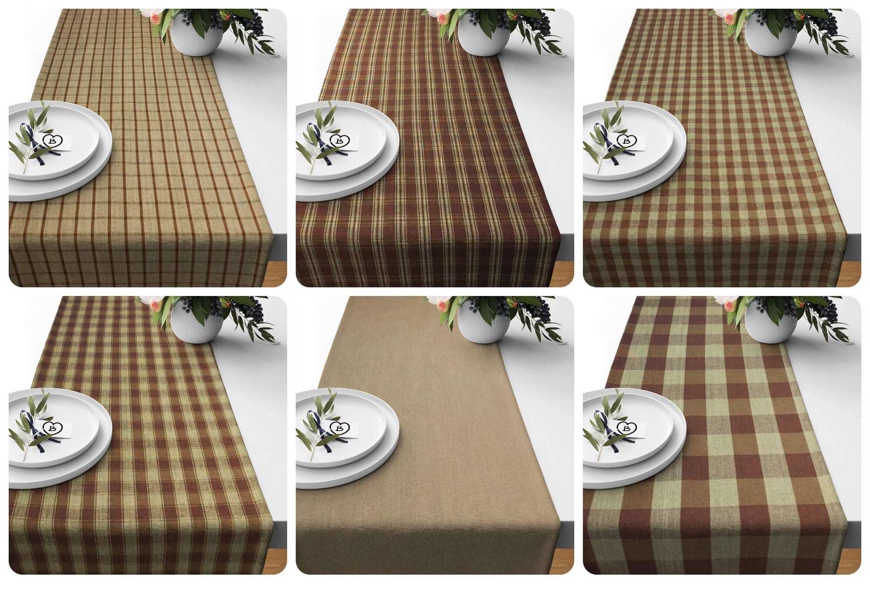 Brown Plaid and Check Homespun Rustic Country Table Runners