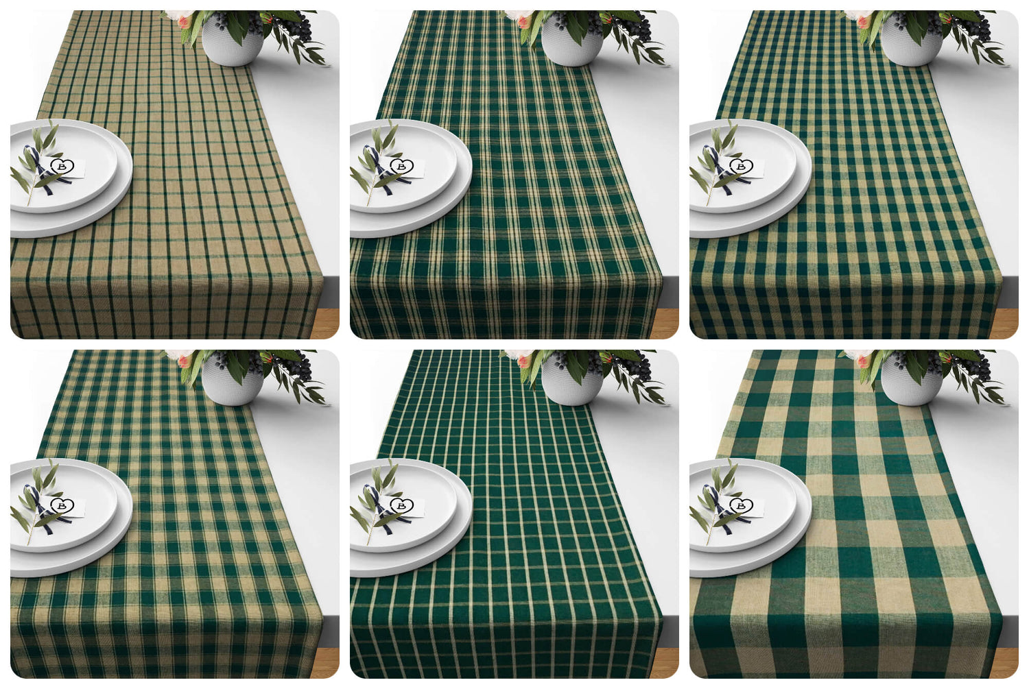 Green Plaid and Check Homespun Rustic Country Table Runners