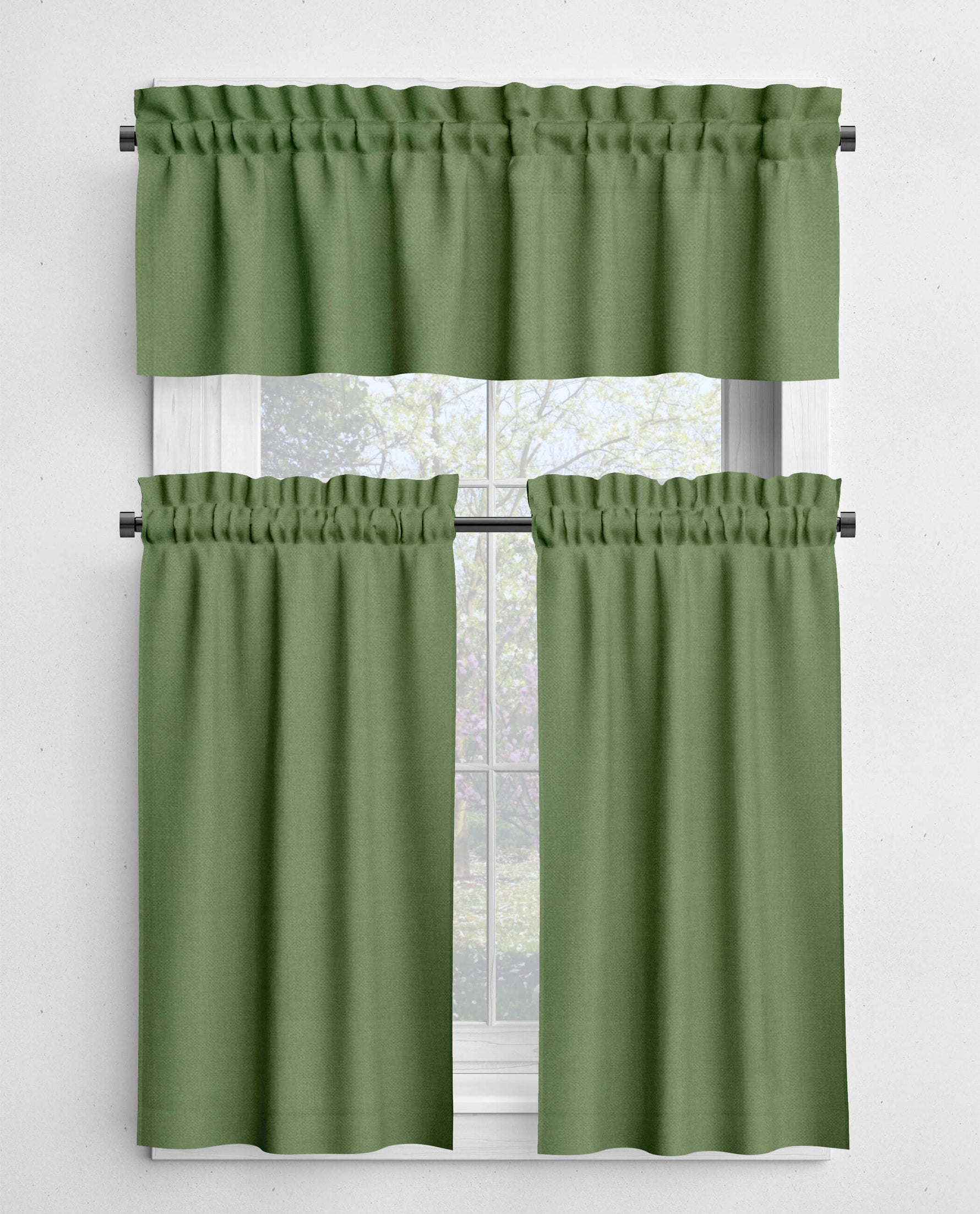 Solid Green Valances and Cafe Curtains - Light Mint, Topiary, and Dark Hunter