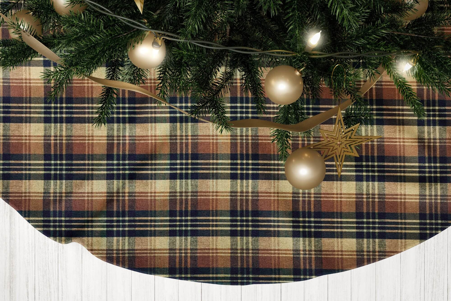 Black, Brown, and Tan Plaid Homespun Country Christmas Tree Skirts
