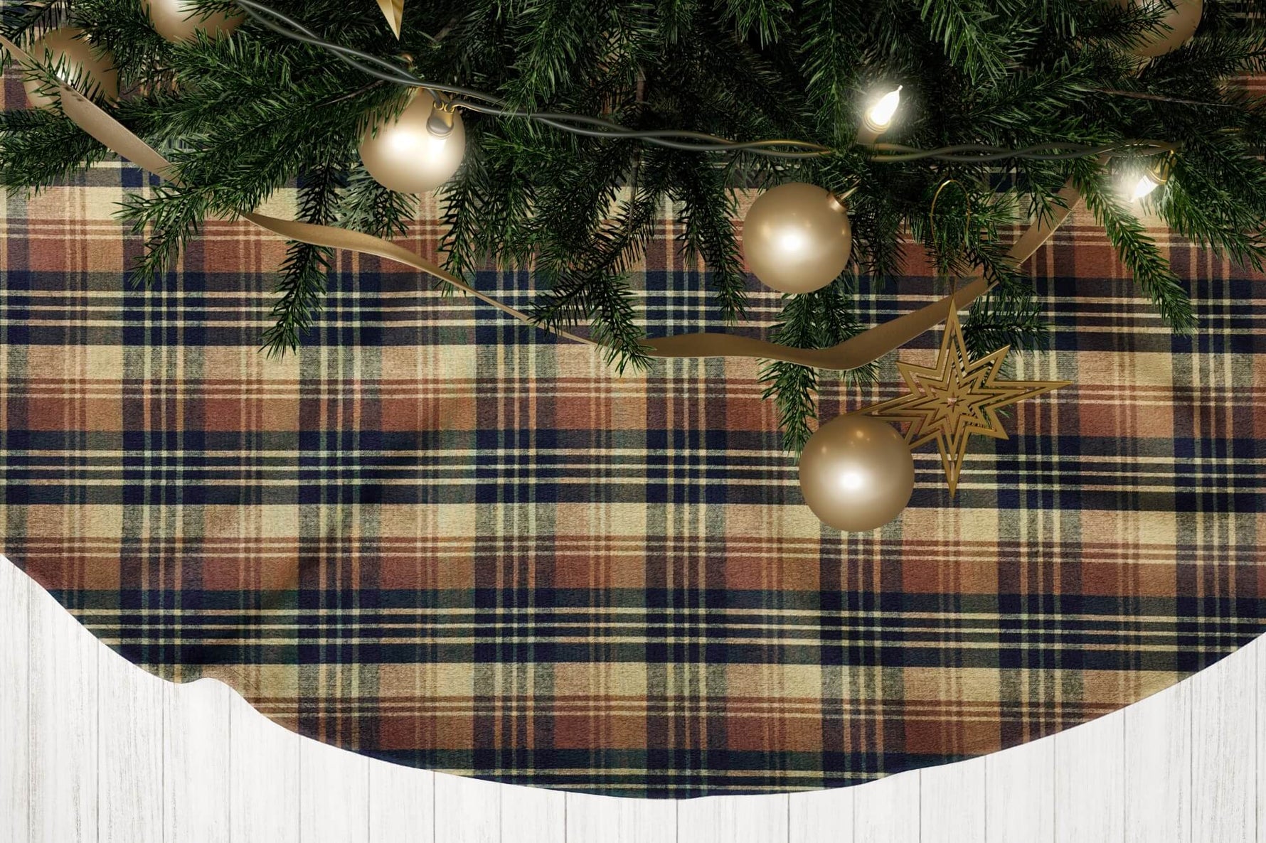 Black, Brown, and Tan Plaid Homespun Country Christmas Tree Skirts