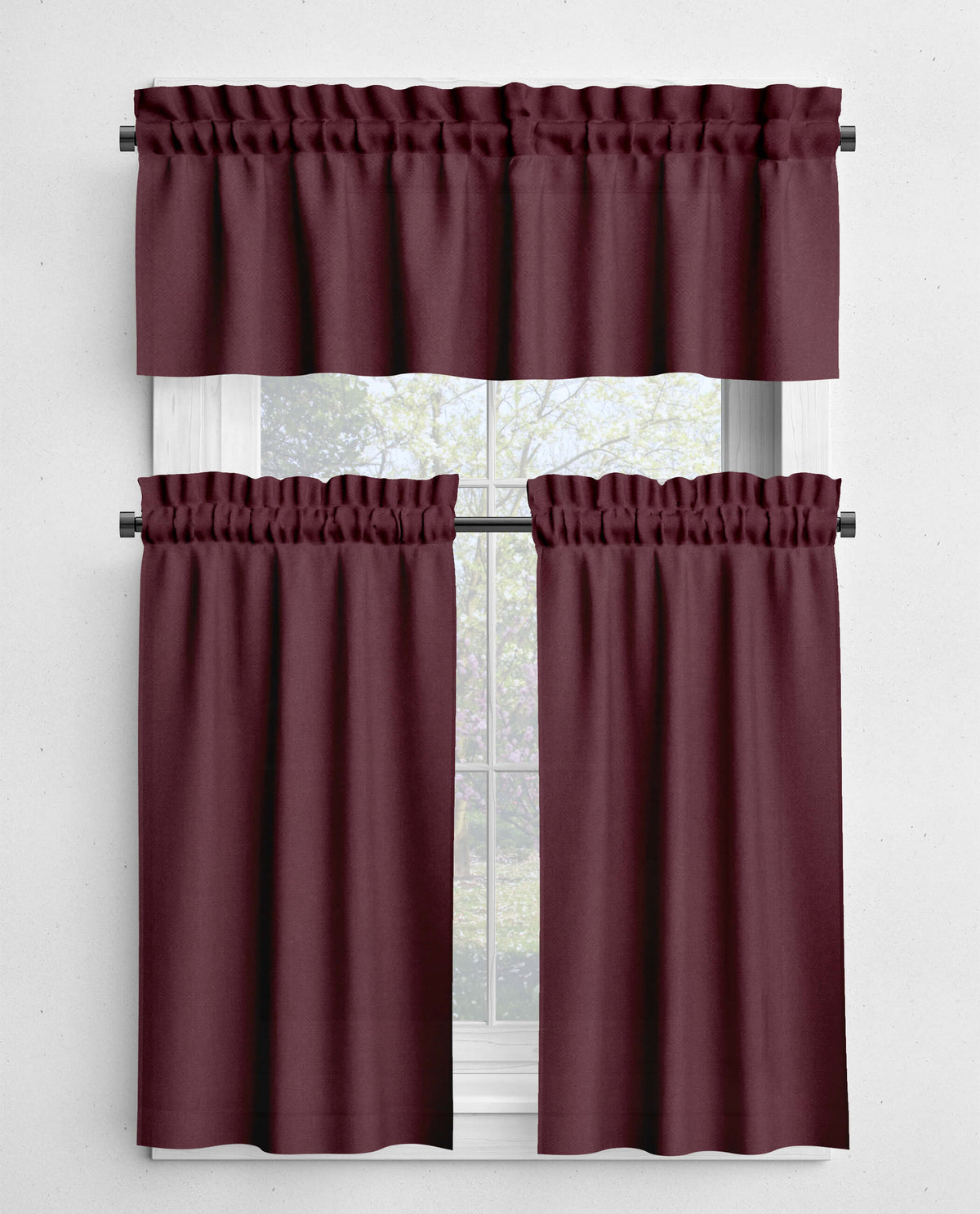 Solid Red Valances and Cafe Curtains - Classic Red and Burgundy