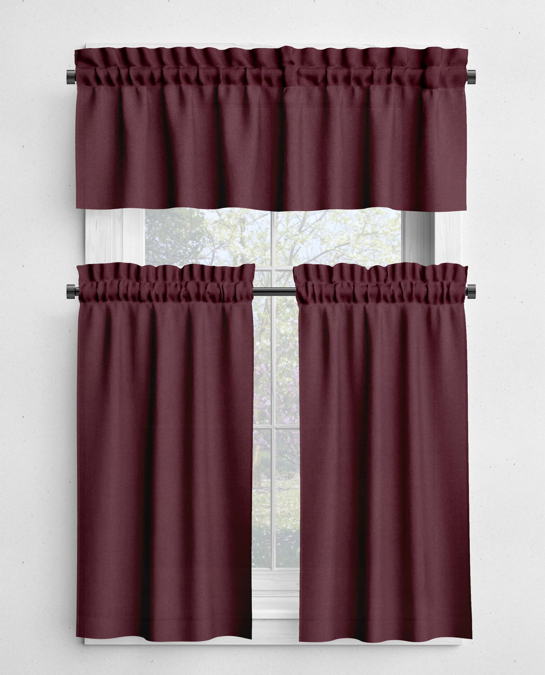 Solid Red Valances and Cafe Curtains - Classic Red and Burgundy