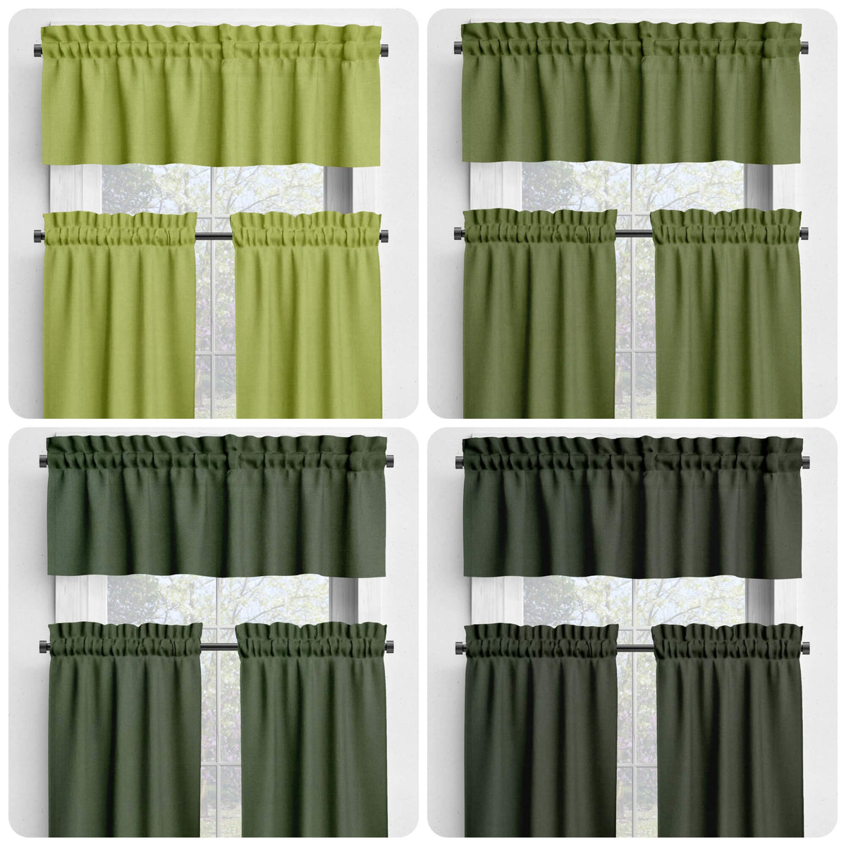 Light Pistachio, Terrain Cactus, Kansas Green, Pine Valances and Cafe Curtains