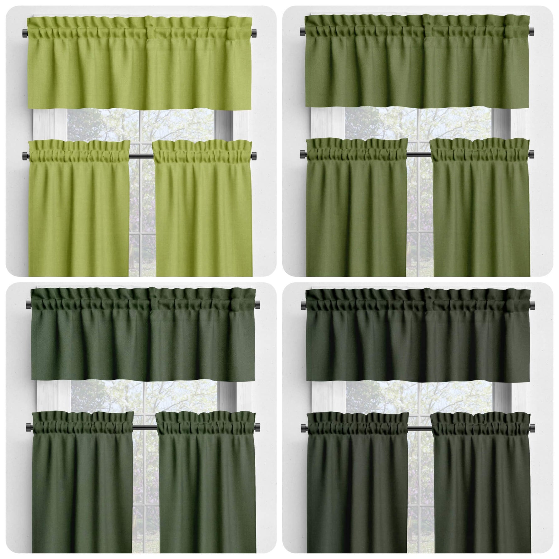 Light Pistachio, Terrain Cactus, Kansas Green, Pine Valances and Cafe Curtains