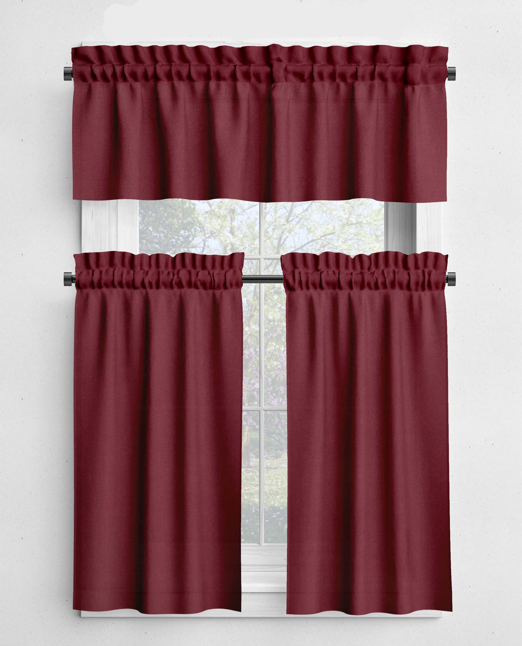 Solid Red Valances and Cafe Curtains - Classic Red and Burgundy