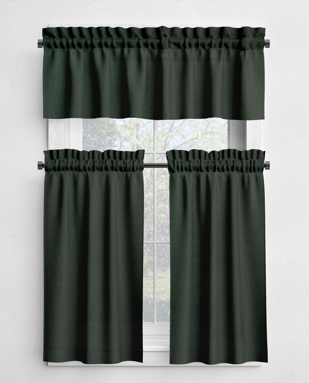 Solid Green Valances and Cafe Curtains - Light Mint, Topiary, and Dark Hunter