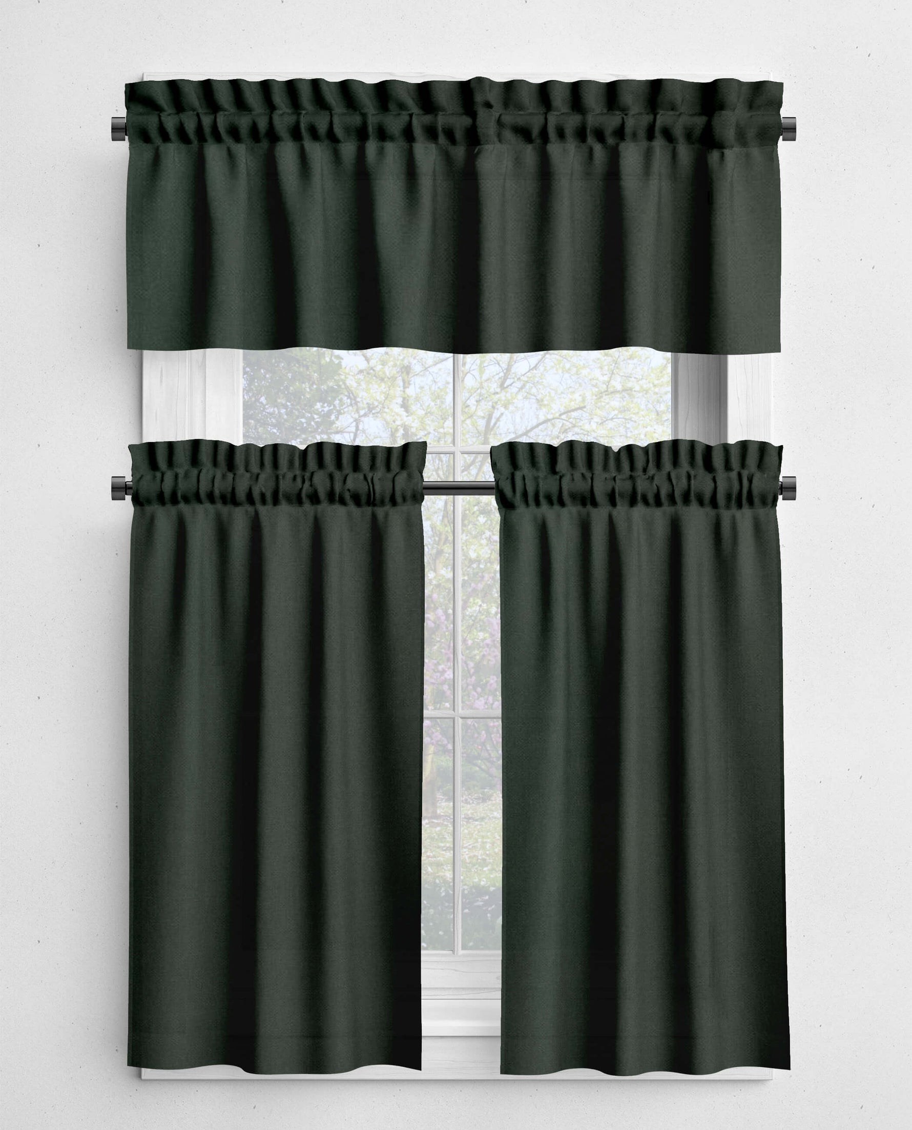 Solid Green Valances and Cafe Curtains - Light Mint, Topiary, and Dark Hunter
