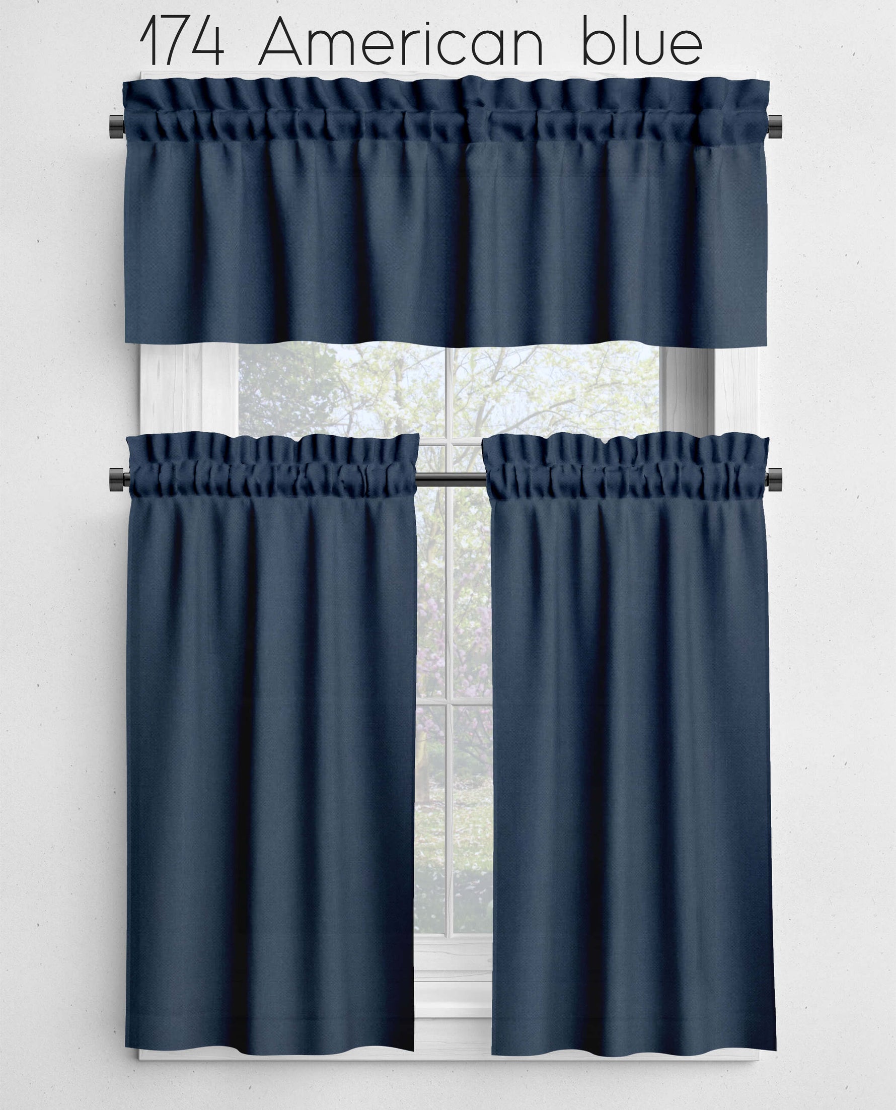 Glacier, Coastal, Lake, American Blue, and Navy Valances and Cafe Curtains