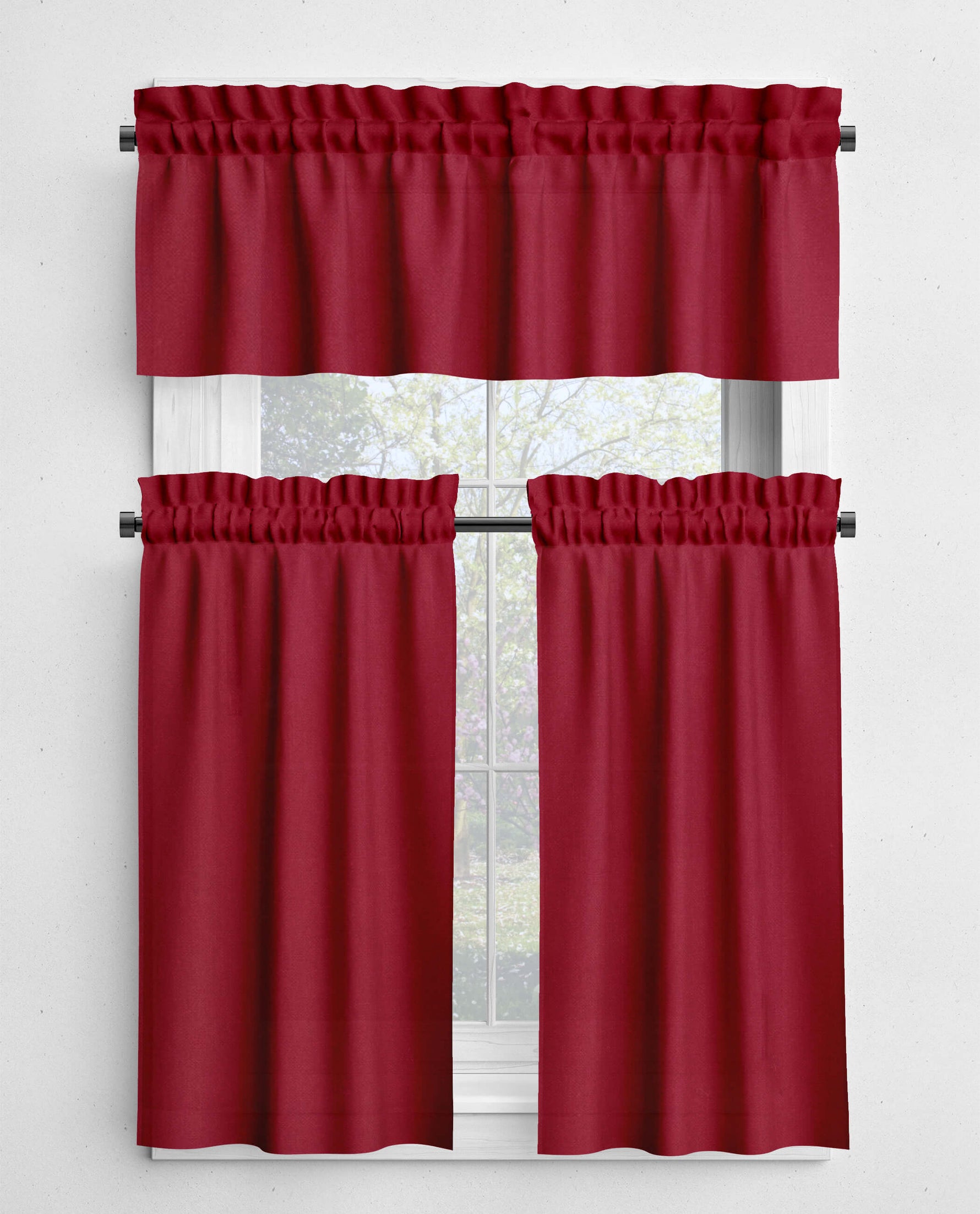 Solid Red Valances and Cafe Curtains - Classic Red and Burgundy