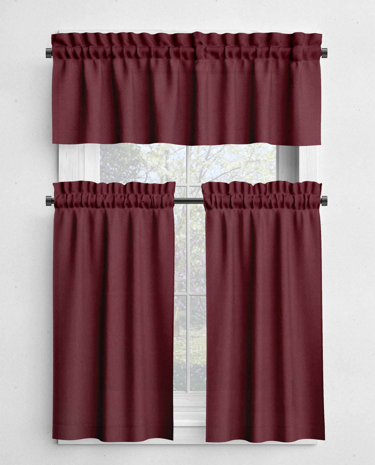 Solid Red Valances and Cafe Curtains - Classic Red and Burgundy