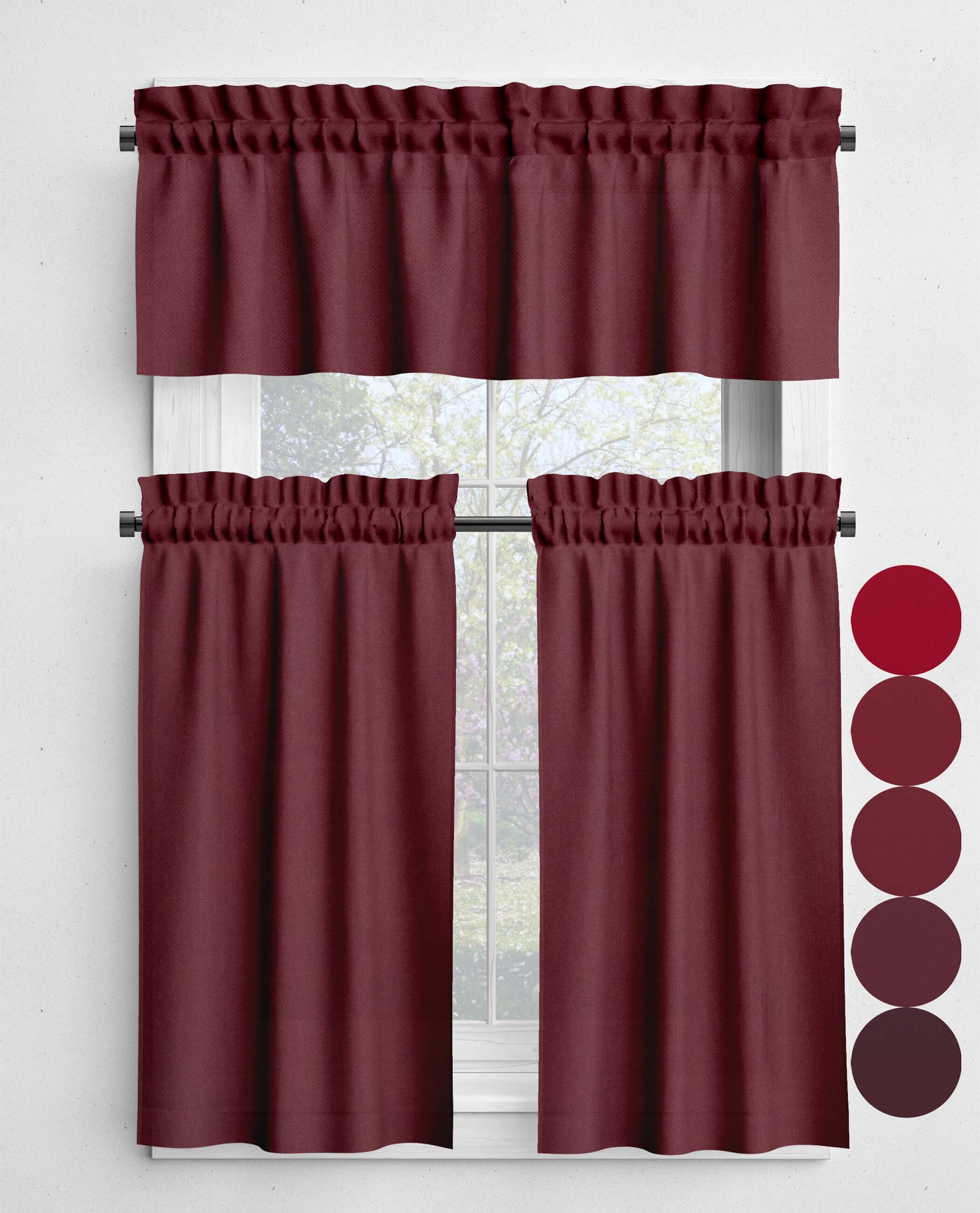 Vibrant Red, Burgundy, and Dark Merlot Valances and Cafe Curtains