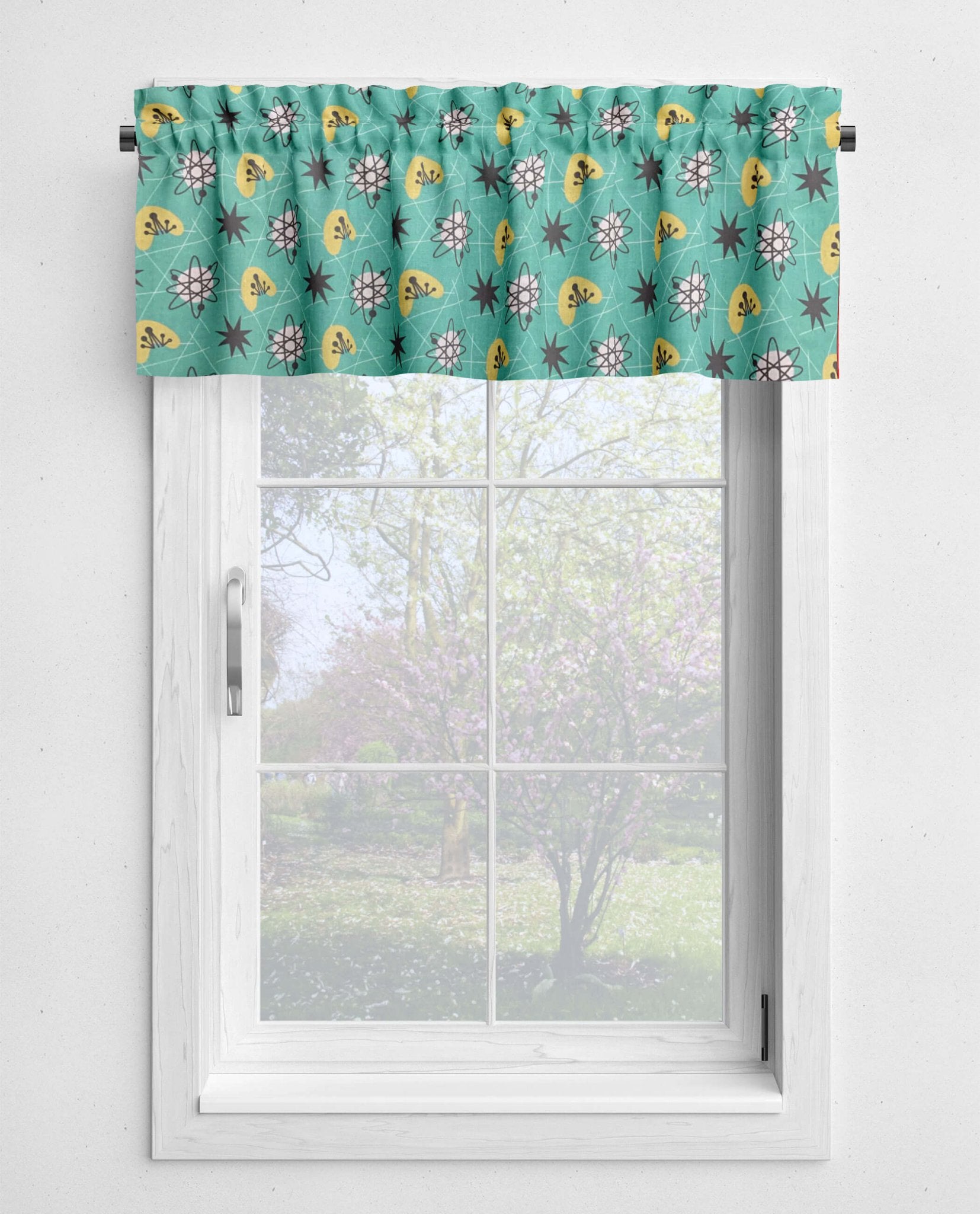 1950s Kitchen Curtains – Retro Atomic Valances & Tiers in Turquoise
